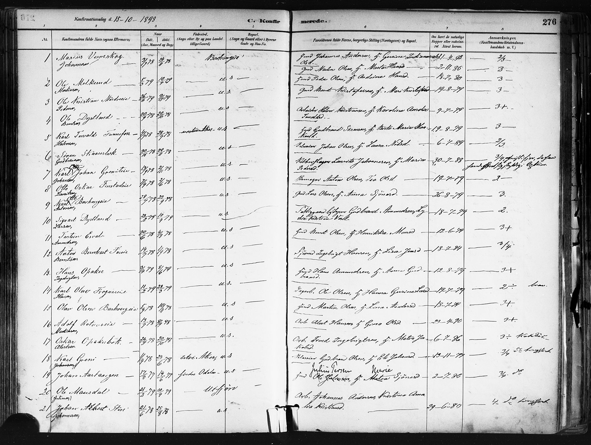 Nes prestekontor Kirkebøker, SAO/A-10410/F/Fa/L0010: Parish register (official) no. I 10, 1883-1898, p. 276
