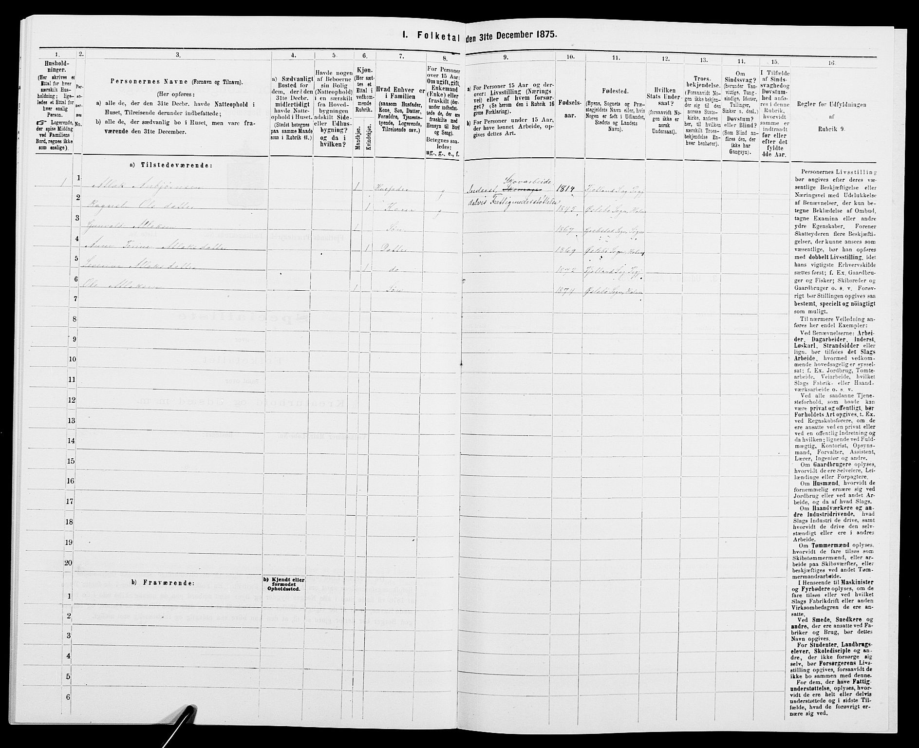 SAK, 1875 census for 1036P Fjotland, 1875, p. 348