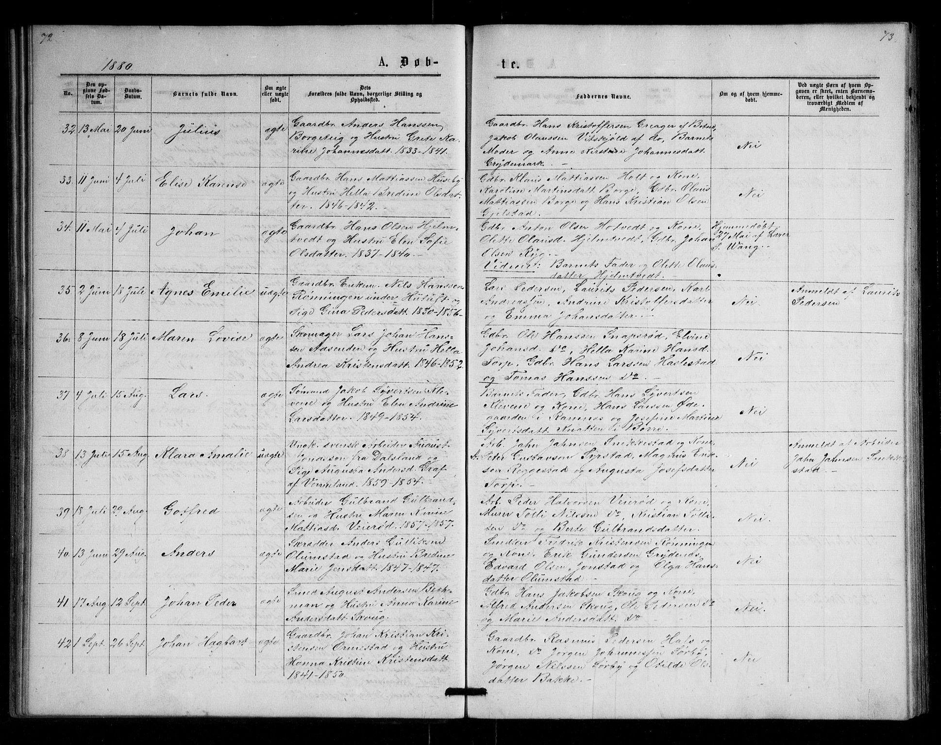 Våle kirkebøker, AV/SAKO-A-334/G/Ga/L0004a: Parish register (copy) no. I 4, 1874-1893, p. 72-73