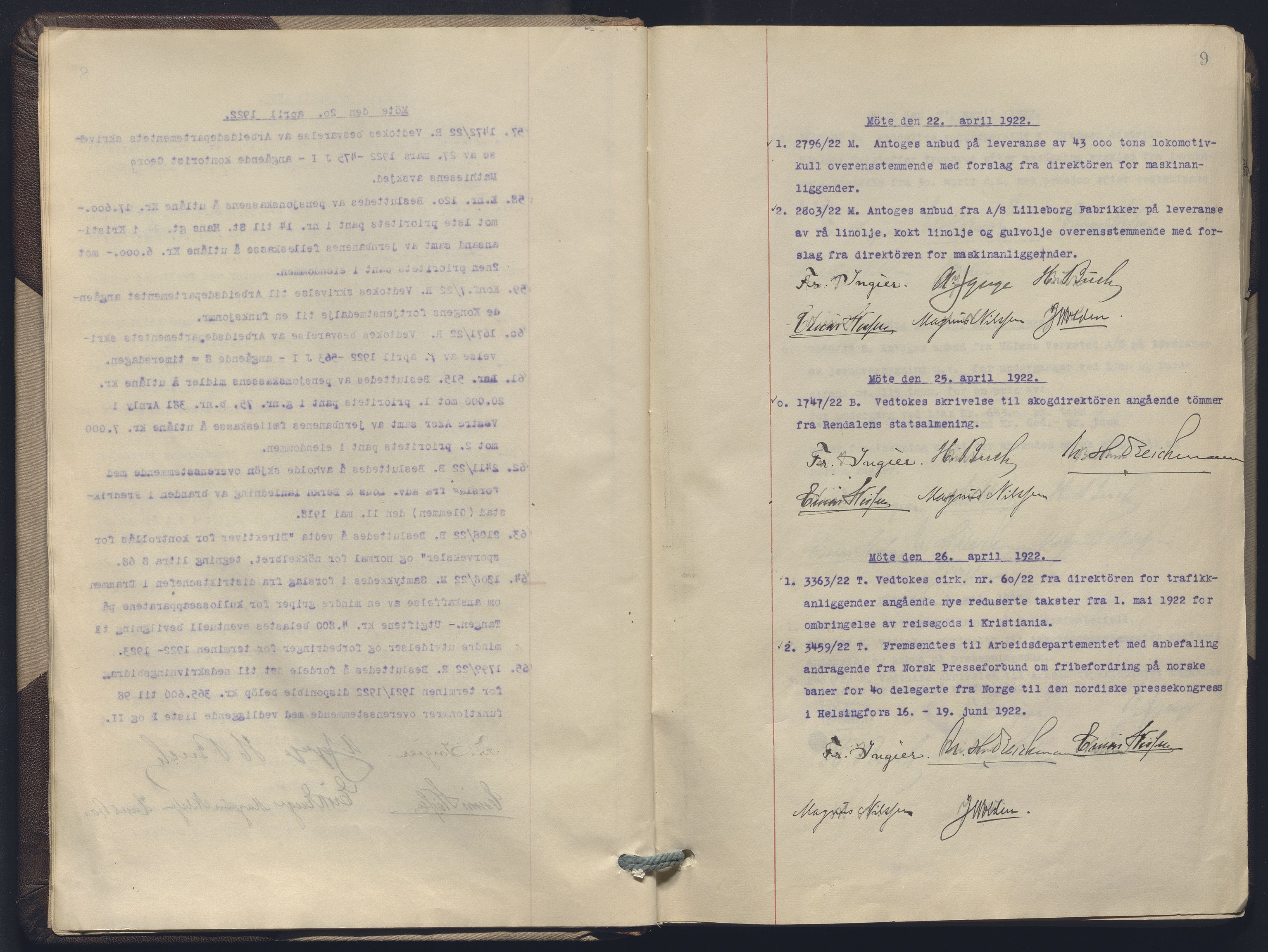 Norges statsbaner, Administrasjons- økonomi- og personalavdelingen, AV/RA-S-3412/A/Aa/L0019: Forhandlingsprotokoll, 1922-1924, p. 9