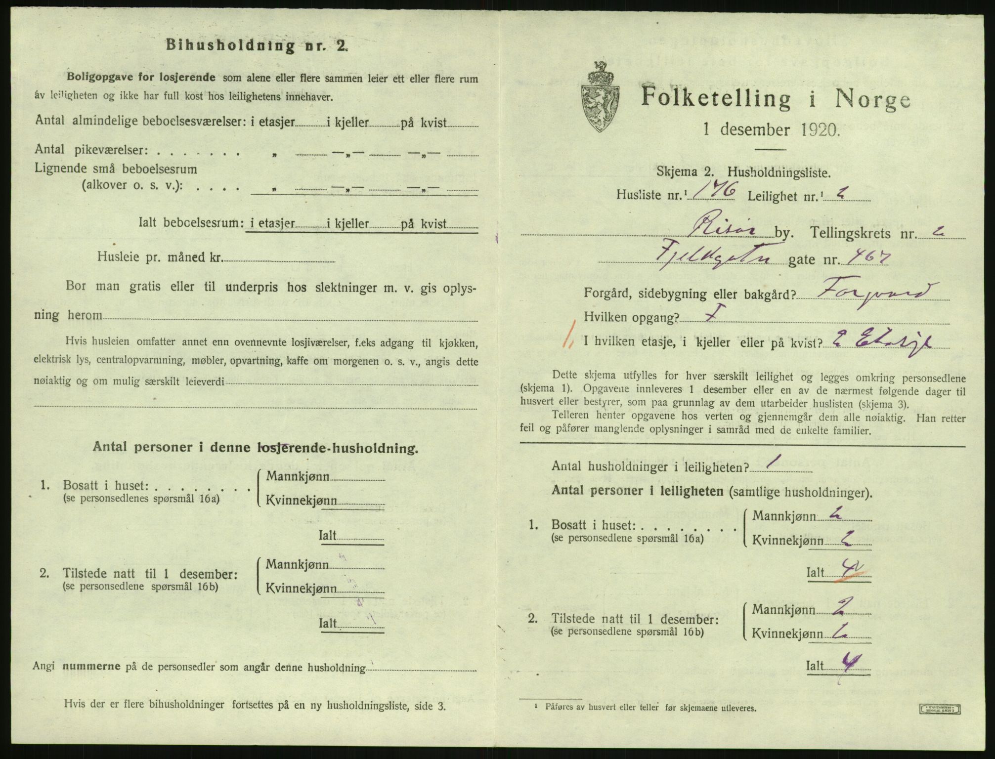 SAK, 1920 census for Risør, 1920, p. 2453