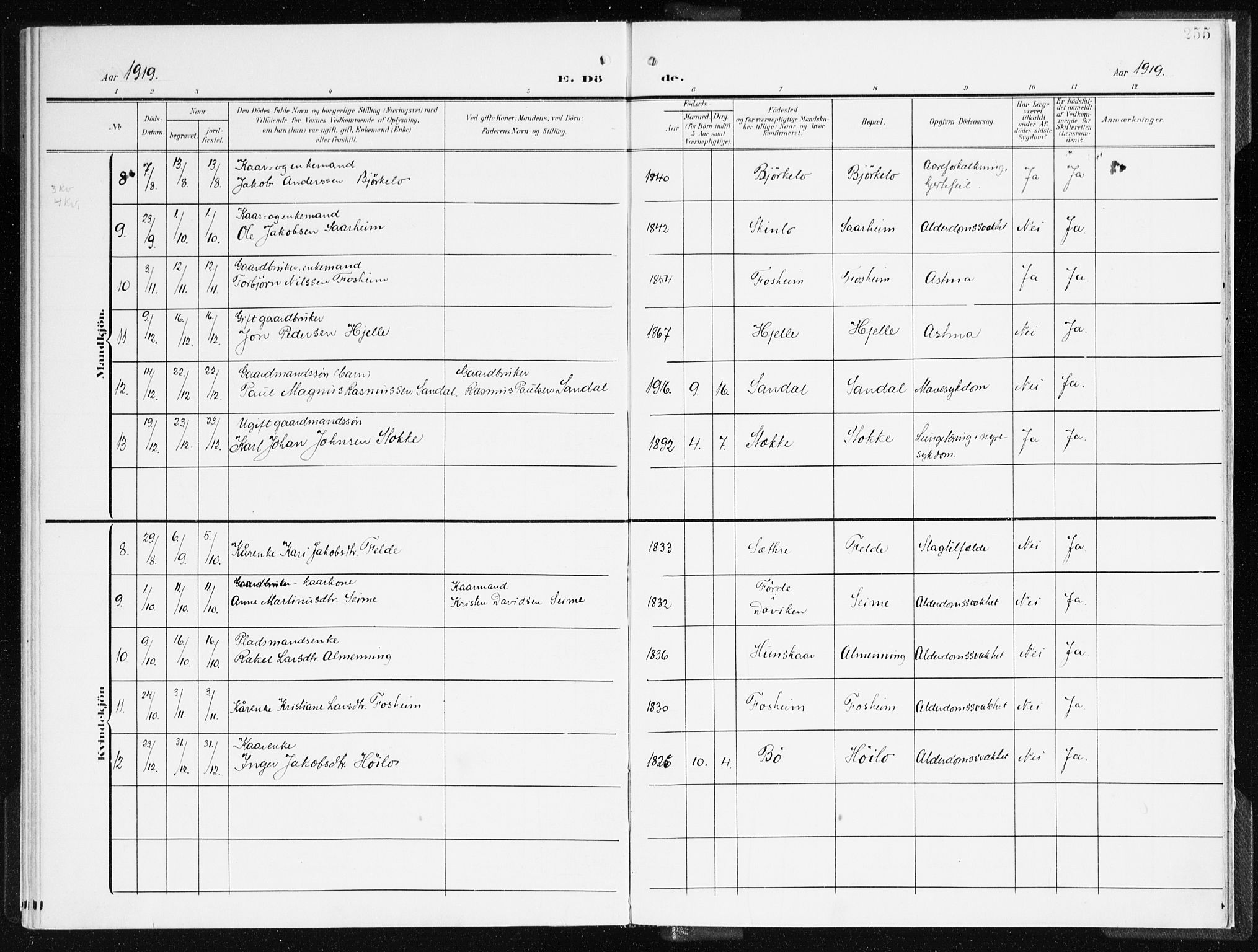 Gloppen sokneprestembete, AV/SAB-A-80101/H/Haa/Haac/L0003: Parish register (official) no. C 3, 1904-1921, p. 255