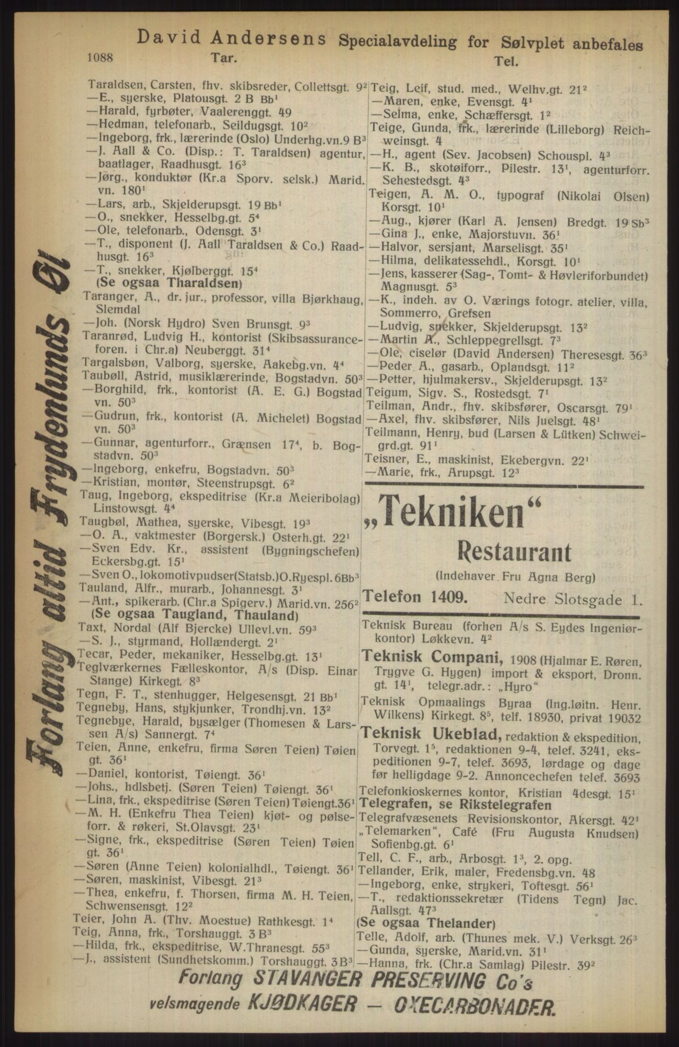 Kristiania/Oslo adressebok, PUBL/-, 1914, p. 1088