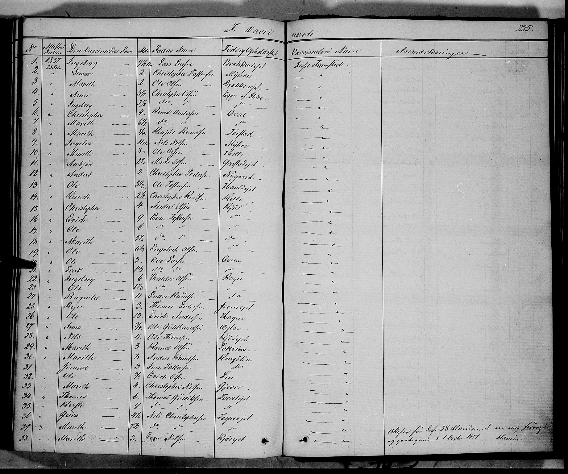 Vang prestekontor, Valdres, SAH/PREST-140/H/Ha/L0006: Parish register (official) no. 6, 1846-1864, p. 225