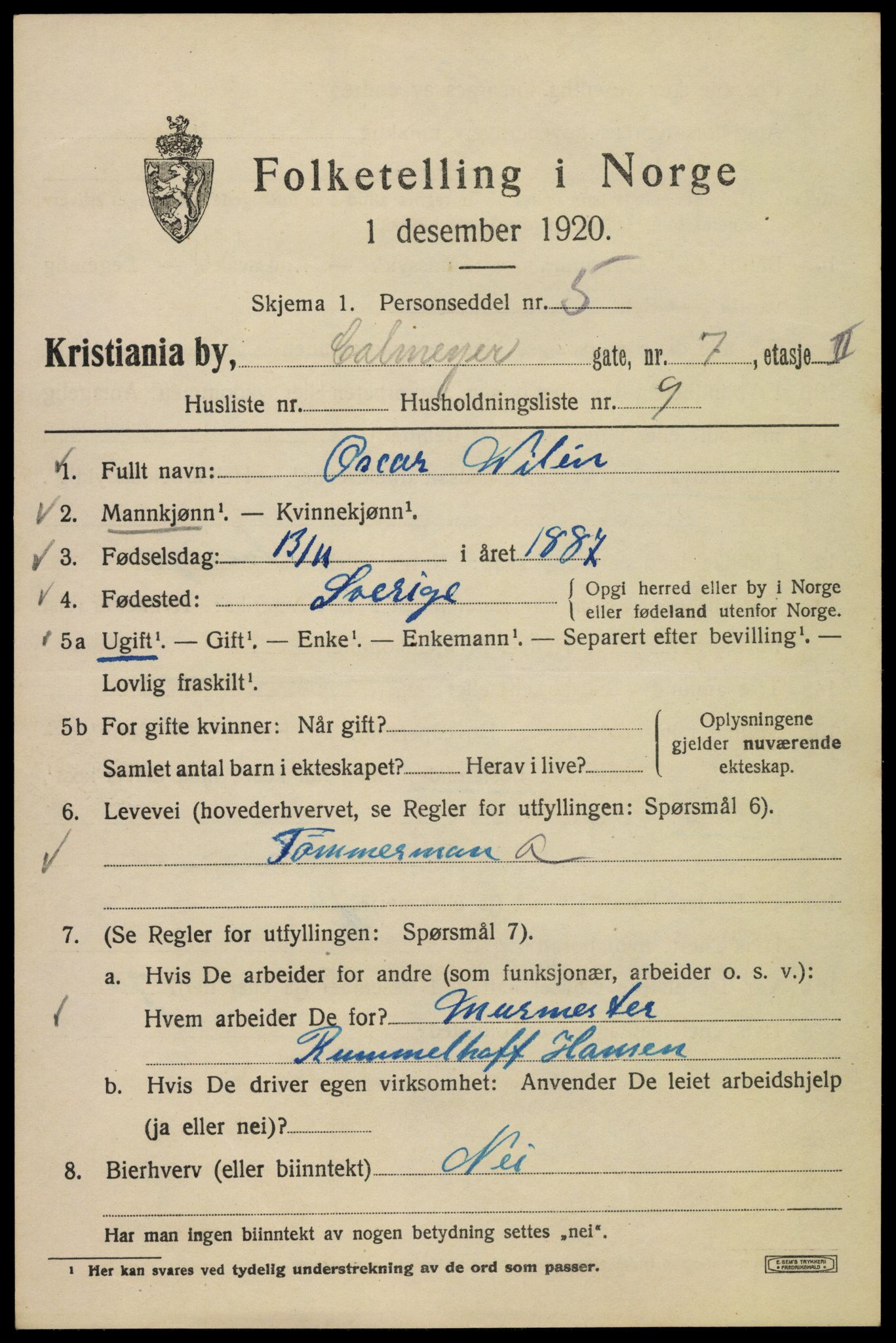 SAO, 1920 census for Kristiania, 1920, p. 181803