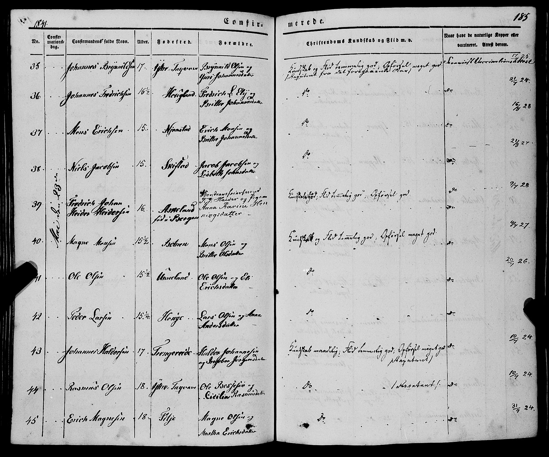 Haus sokneprestembete, AV/SAB-A-75601/H/Haa: Parish register (official) no. A 15, 1838-1847, p. 185