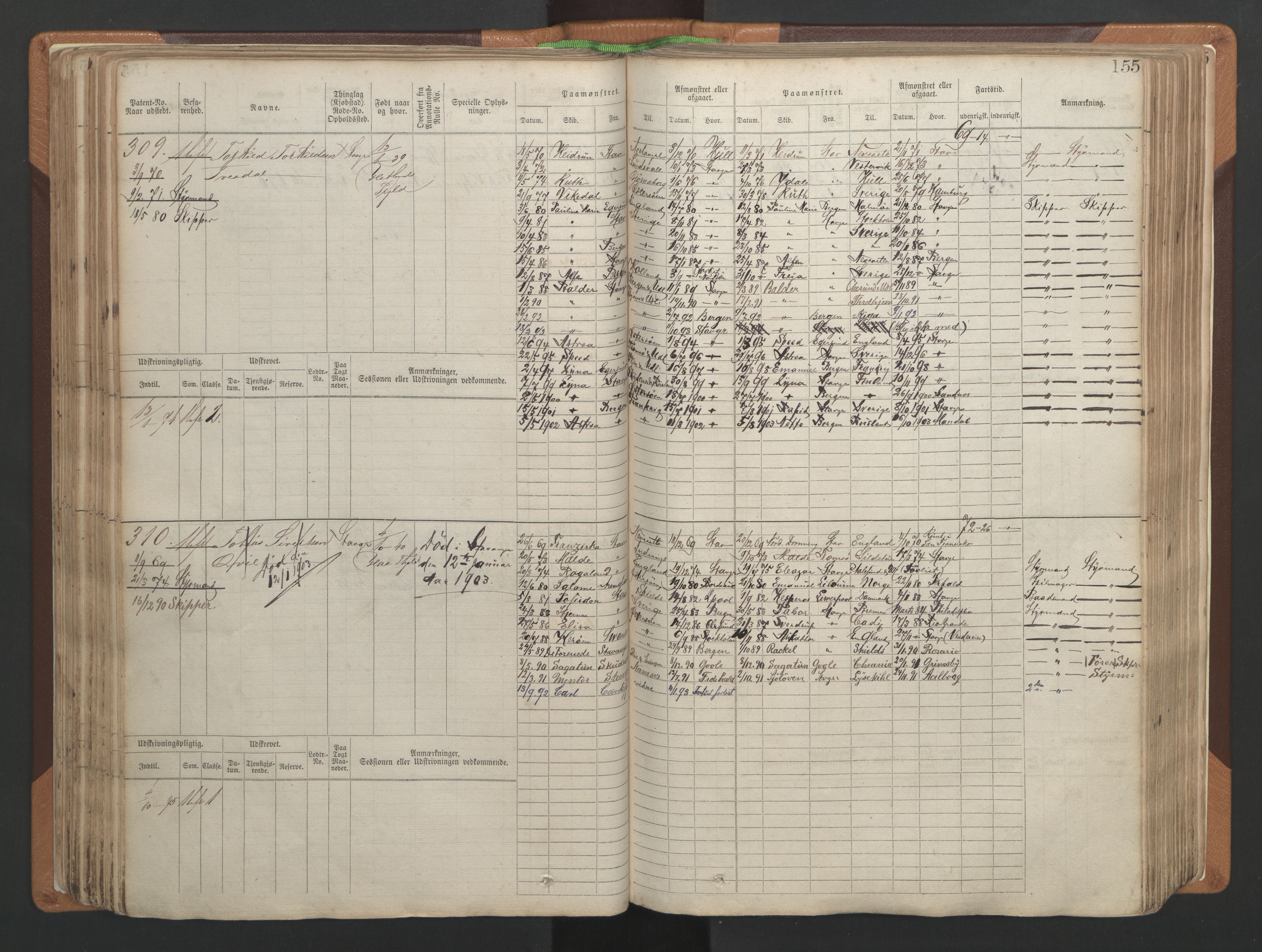 Stavanger sjømannskontor, AV/SAST-A-102006/F/Fb/Fbb/L0004: Sjøfartshovedrulle, patentnr. 1-792 (del 1), 1869-1880, p. 159