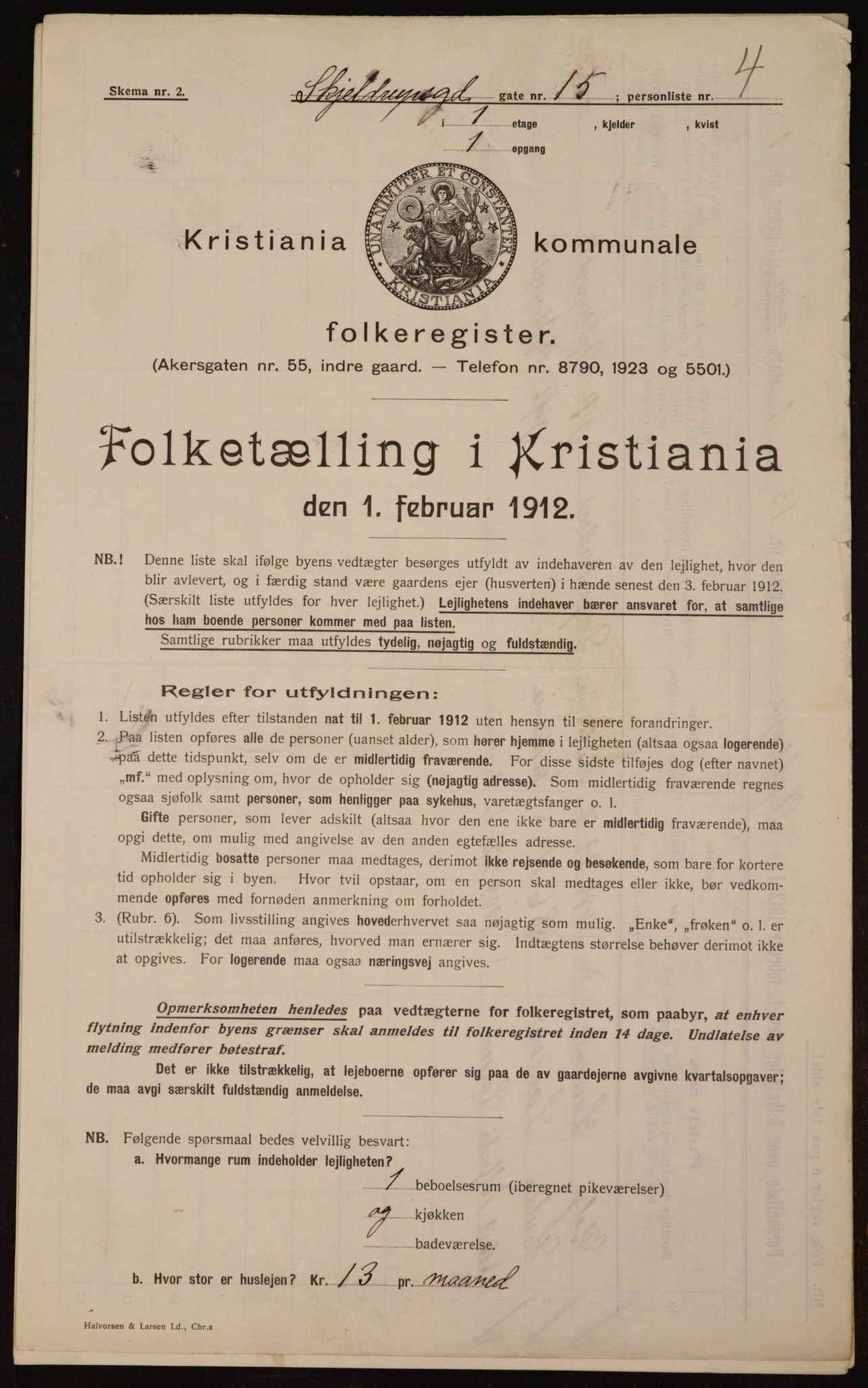 OBA, Municipal Census 1912 for Kristiania, 1912, p. 96309