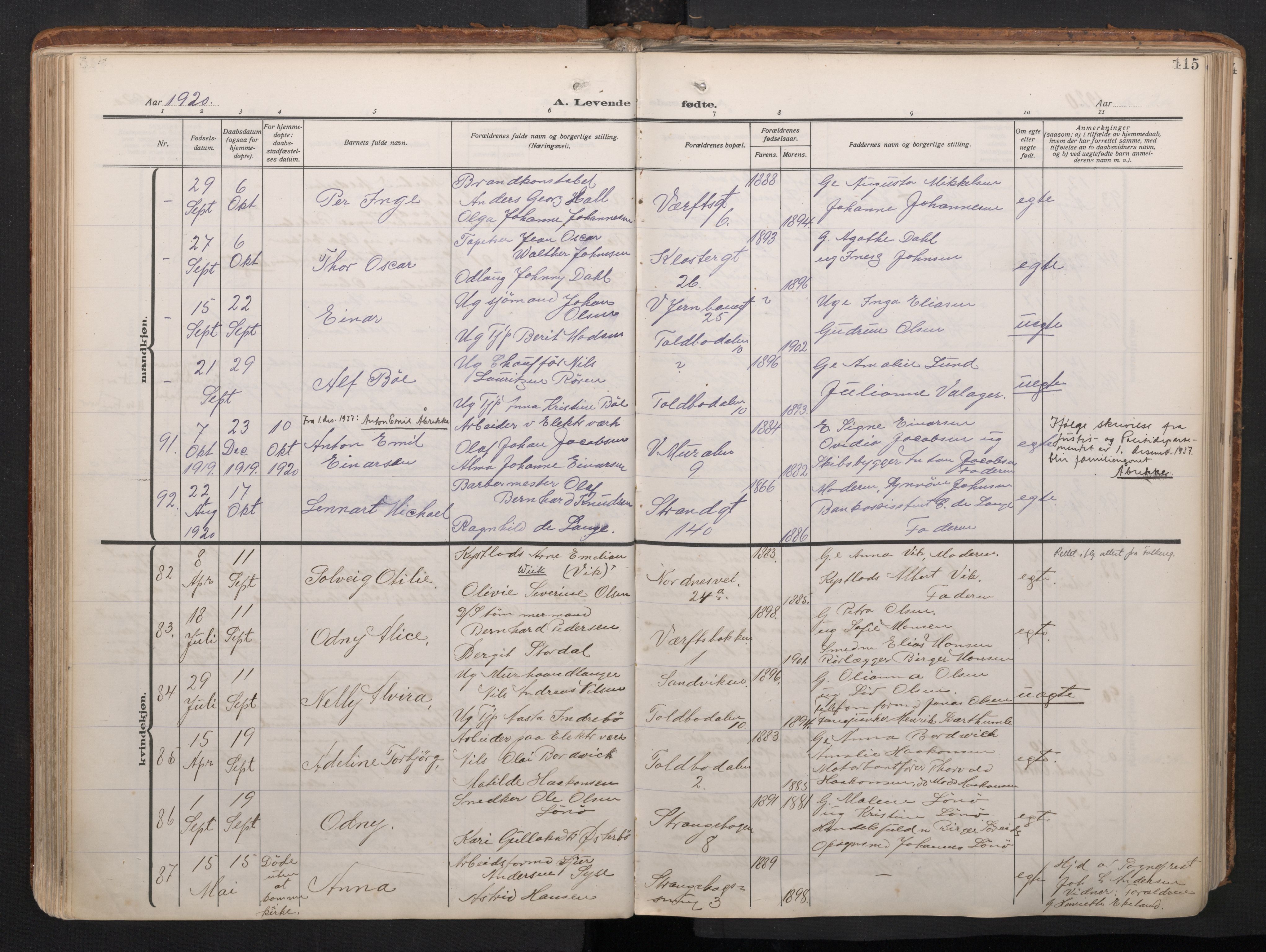 Nykirken Sokneprestembete, SAB/A-77101/H/Haa/L0020: Parish register (official) no. B 8, 1916-1933, p. 114b-115a