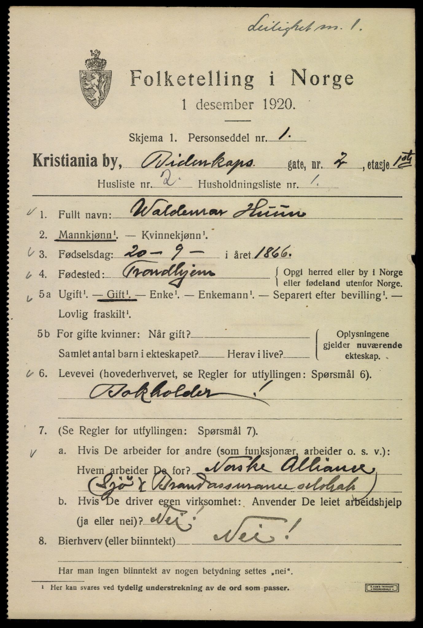 SAO, 1920 census for Kristiania, 1920, p. 155217