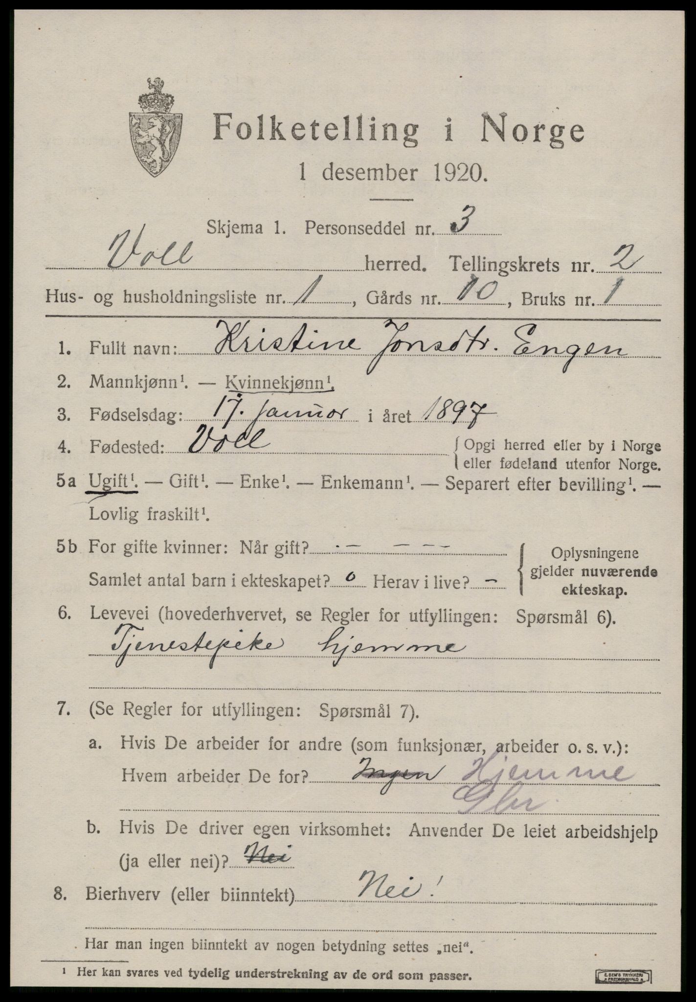 SAT, 1920 census for Voll, 1920, p. 801