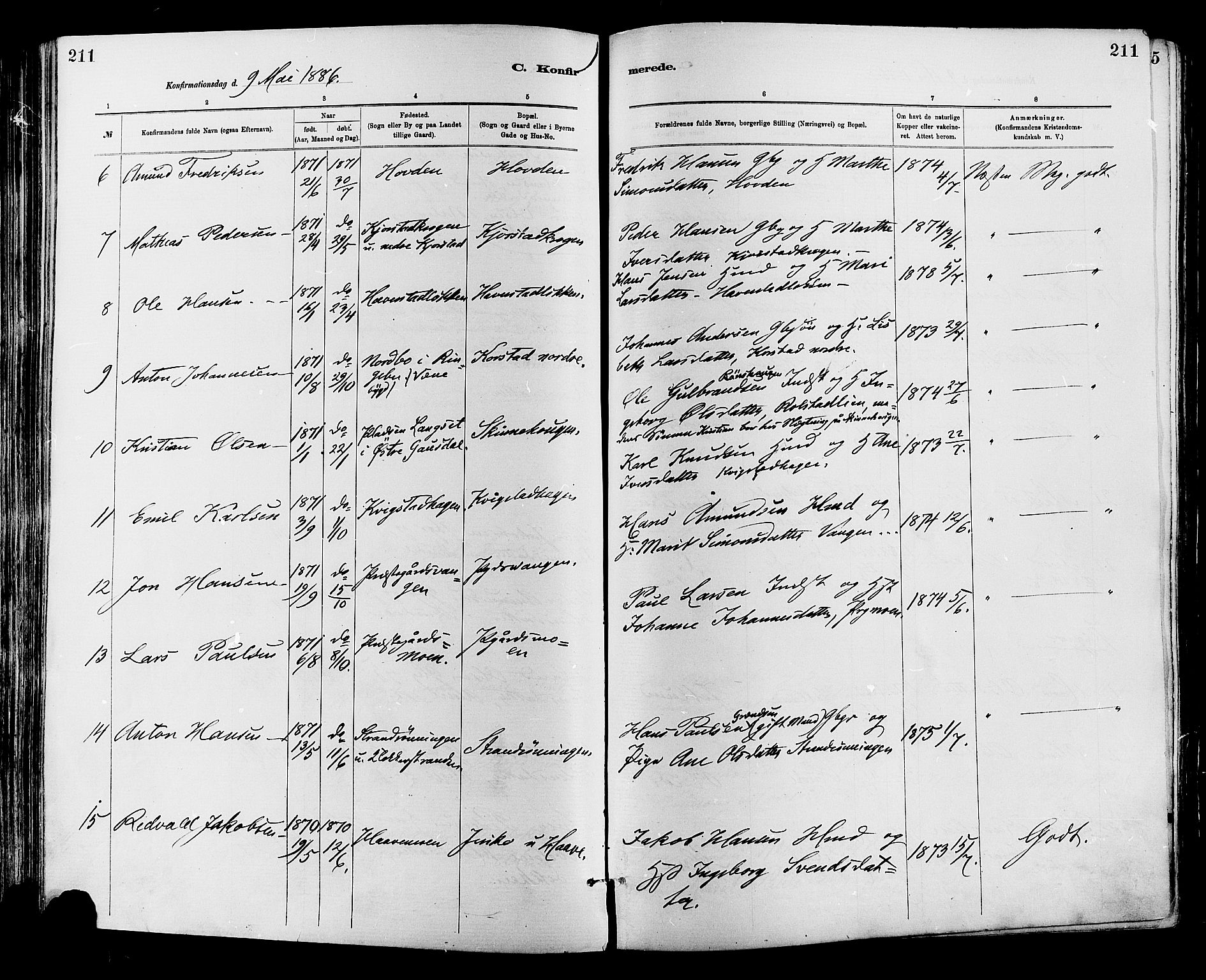 Sør-Fron prestekontor, AV/SAH-PREST-010/H/Ha/Haa/L0003: Parish register (official) no. 3, 1881-1897, p. 211