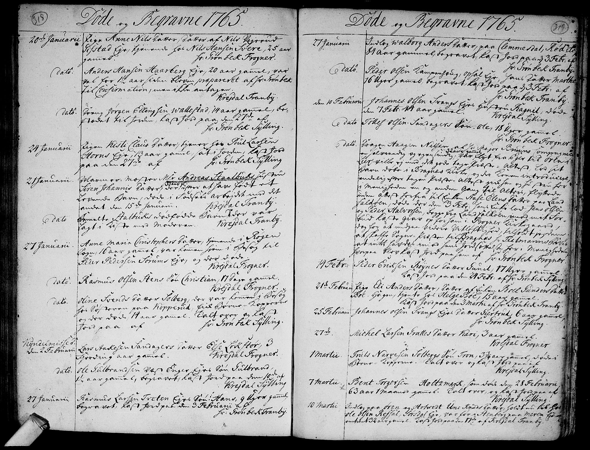 Lier kirkebøker, SAKO/A-230/F/Fa/L0005: Parish register (official) no. I 5, 1764-1777, p. 318-319