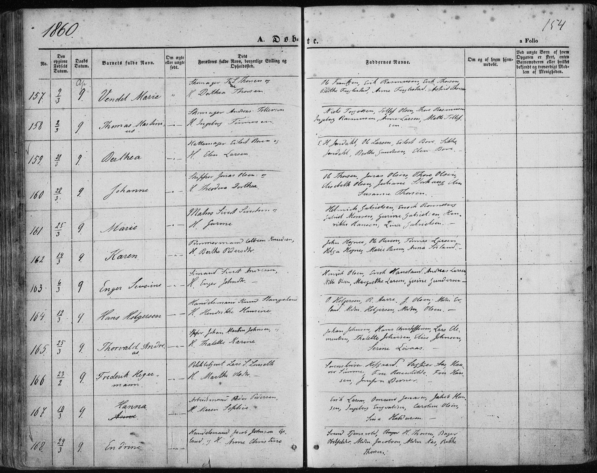 Domkirken sokneprestkontor, SAST/A-101812/001/30/30BA/L0017: Parish register (official) no. A 16, 1855-1867, p. 154