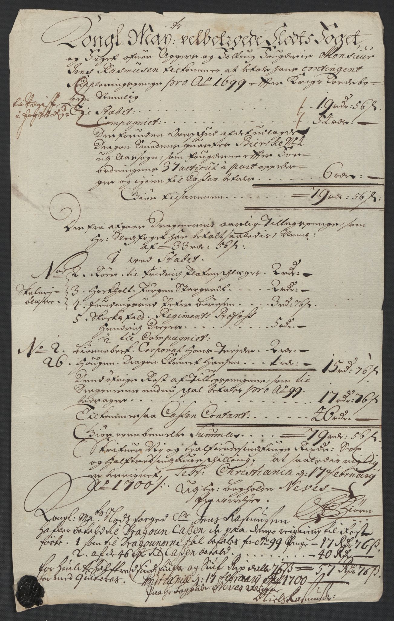 Rentekammeret inntil 1814, Reviderte regnskaper, Fogderegnskap, RA/EA-4092/R10/L0442: Fogderegnskap Aker og Follo, 1699, p. 277