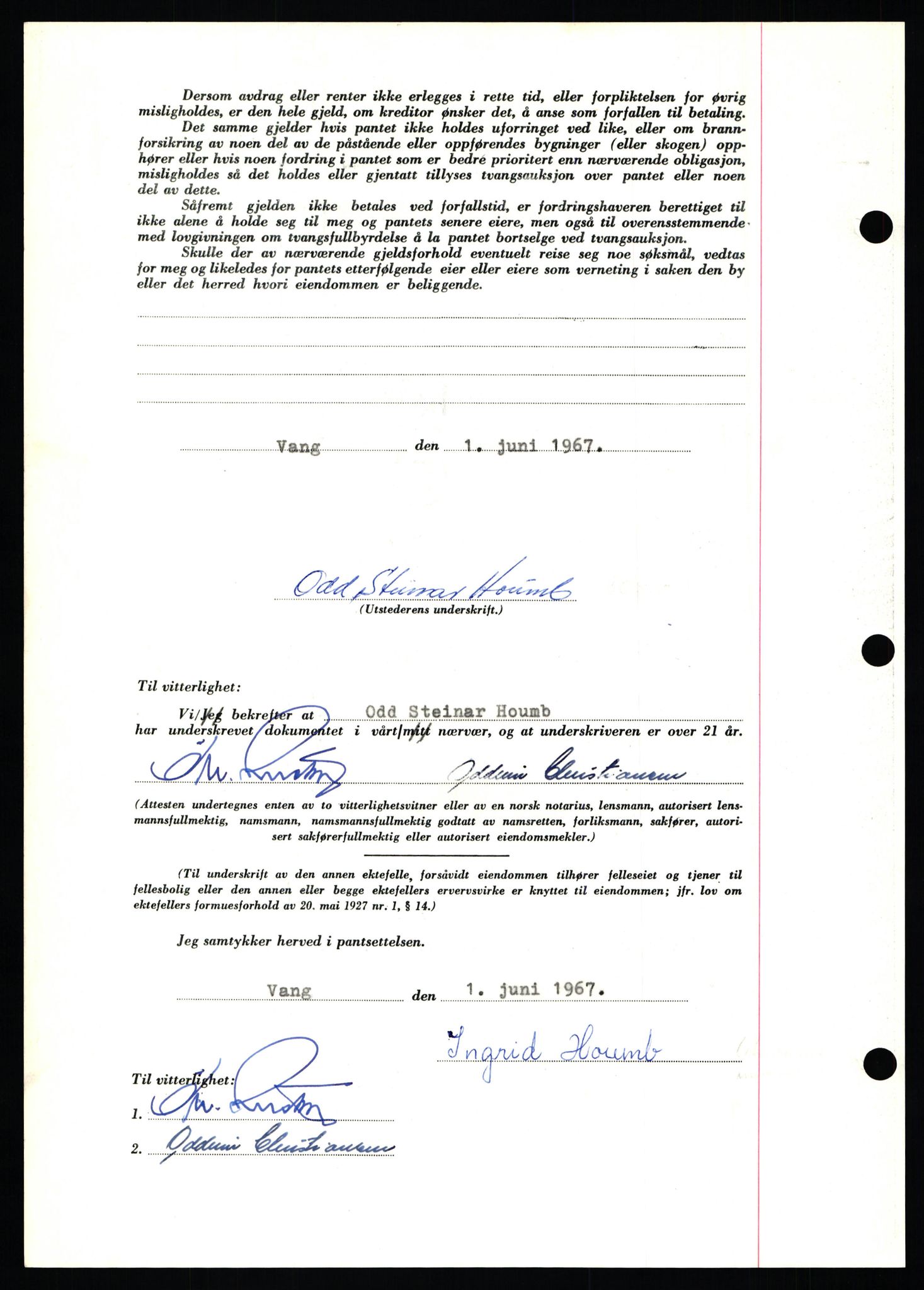 Nord-Hedmark sorenskriveri, SAH/TING-012/H/Hb/Hbf/L0071: Mortgage book no. B71, 1967-1967, Diary no: : 3007/1967