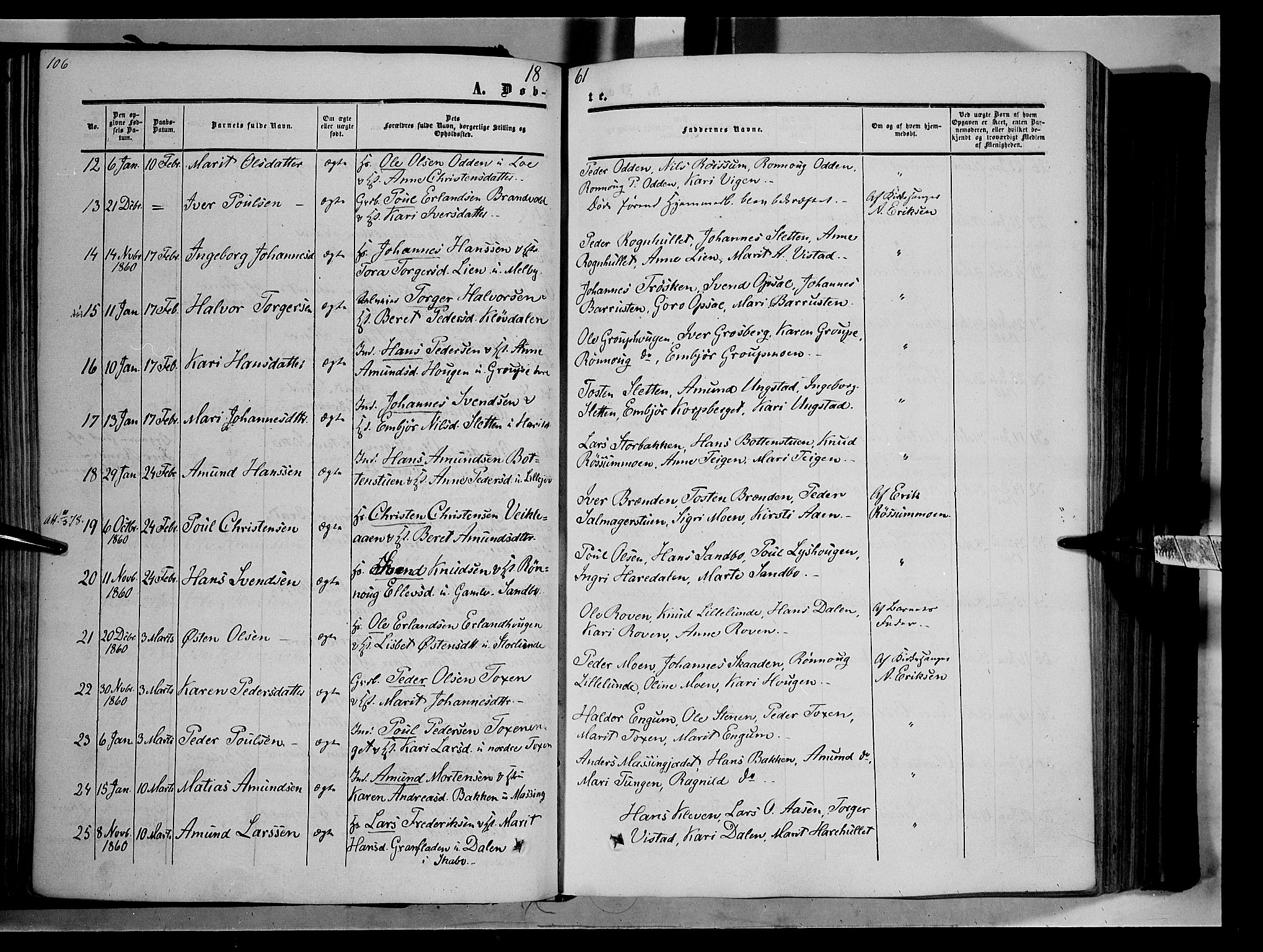 Nord-Fron prestekontor, AV/SAH-PREST-080/H/Ha/Haa/L0001: Parish register (official) no. 1, 1851-1864, p. 106