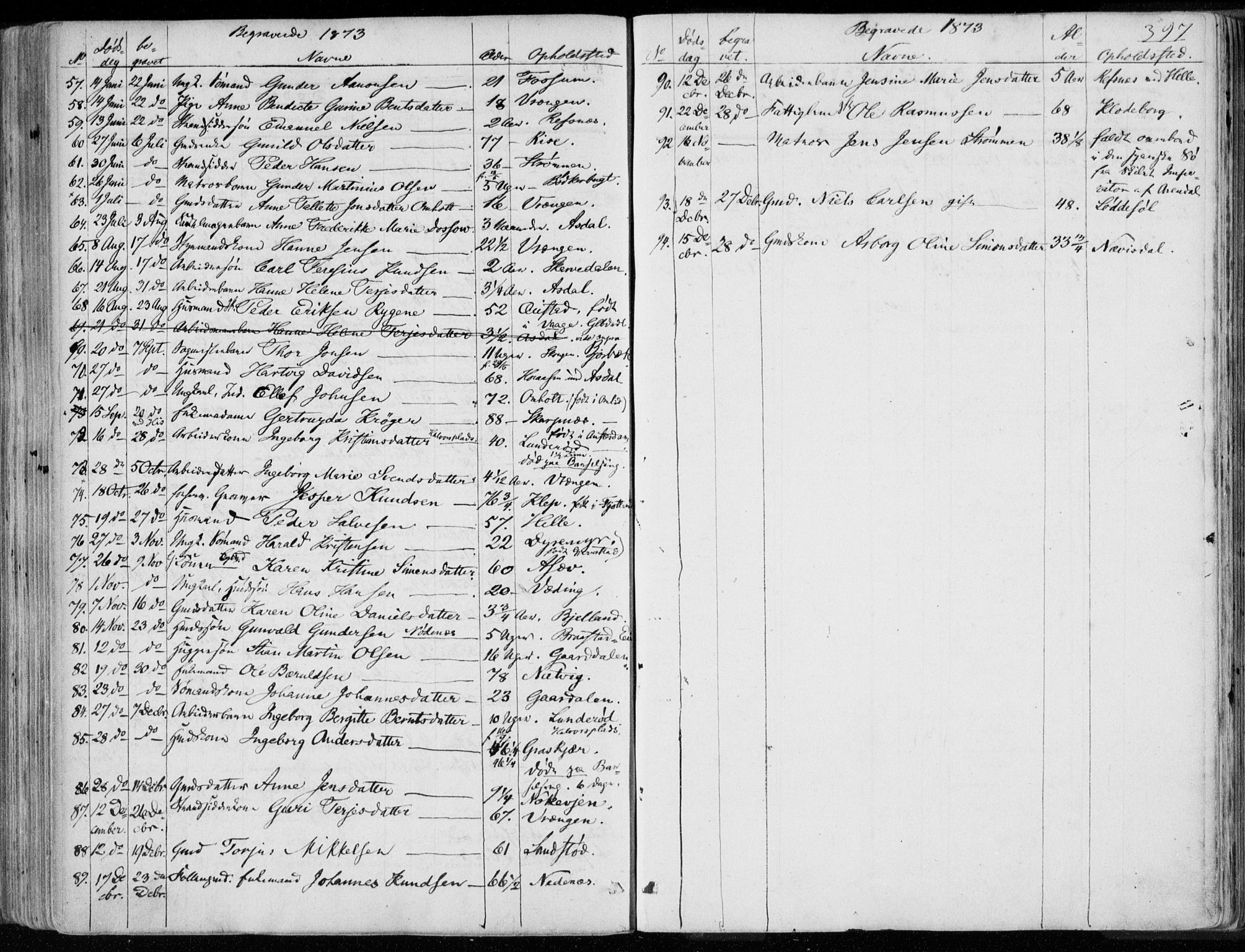 Øyestad sokneprestkontor, AV/SAK-1111-0049/F/Fa/L0015: Parish register (official) no. A 15, 1857-1873, p. 397