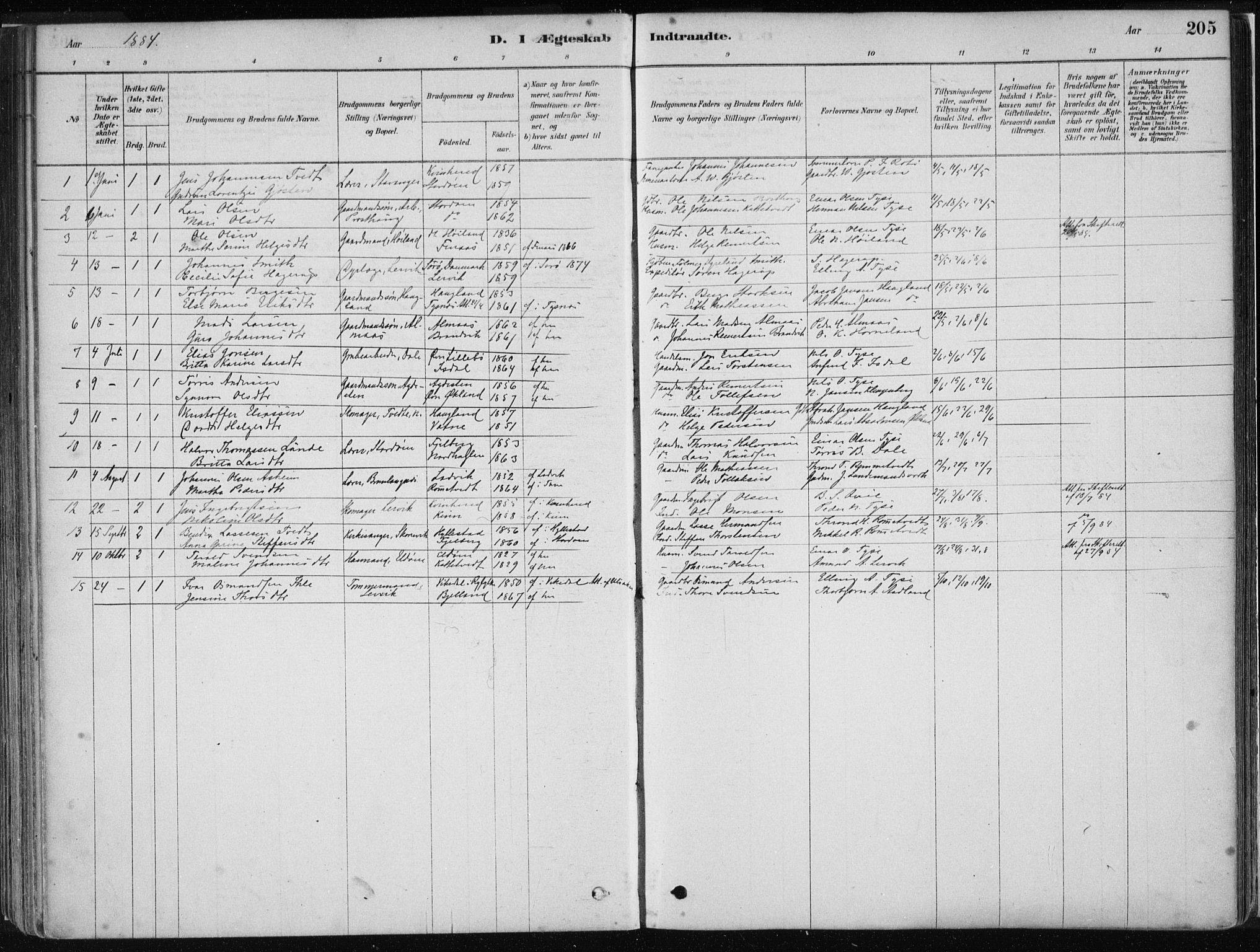 Stord sokneprestembete, SAB/A-78201/H/Haa: Parish register (official) no. B 2, 1878-1913, p. 205