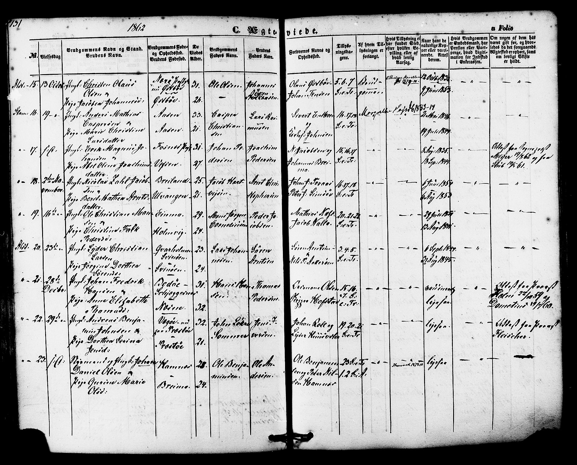 Ministerialprotokoller, klokkerbøker og fødselsregistre - Nordland, AV/SAT-A-1459/830/L0448: Parish register (official) no. 830A12, 1855-1878, p. 131