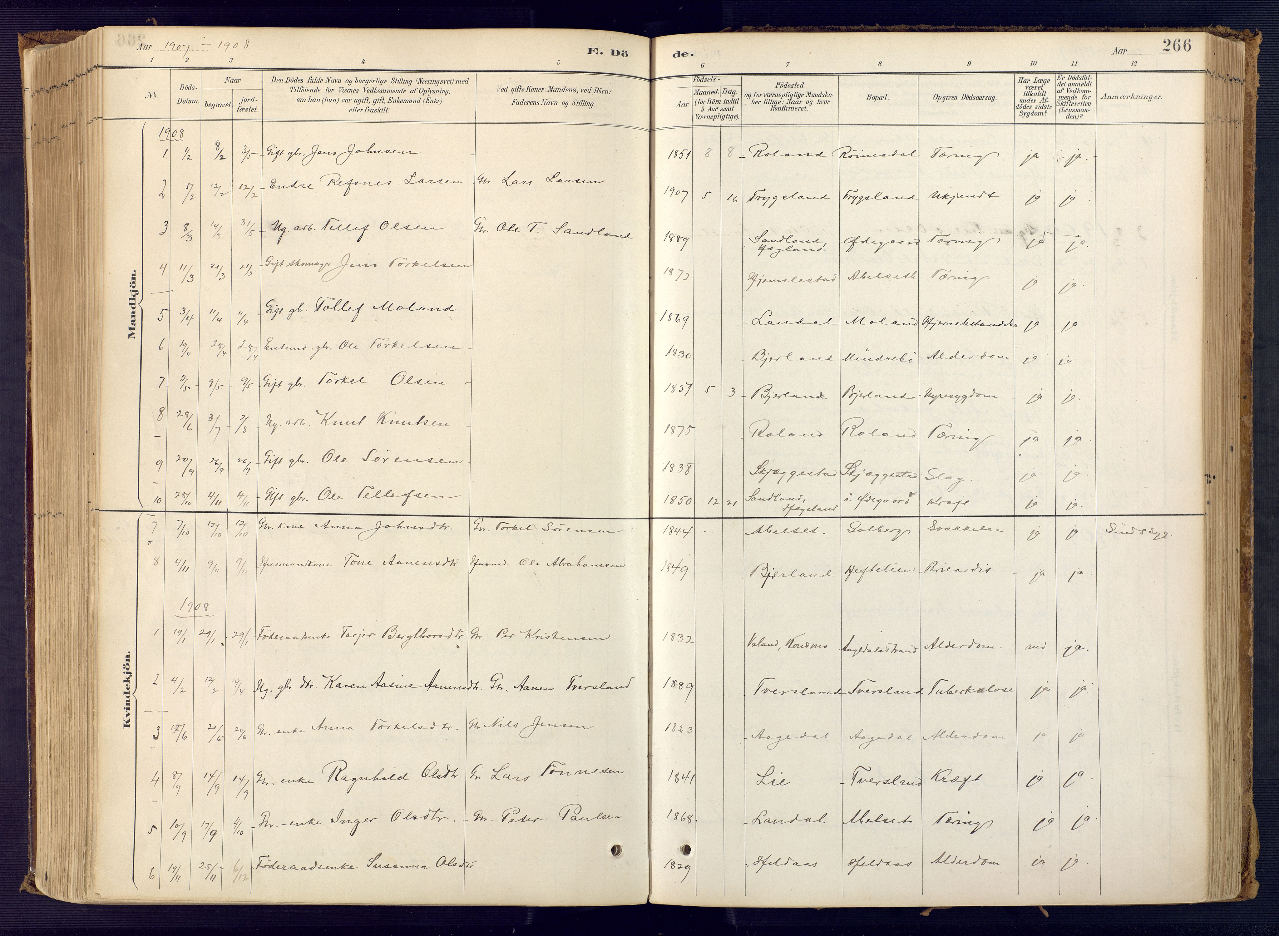 Bjelland sokneprestkontor, AV/SAK-1111-0005/F/Fa/Faa/L0004: Parish register (official) no. A 4, 1887-1923, p. 266