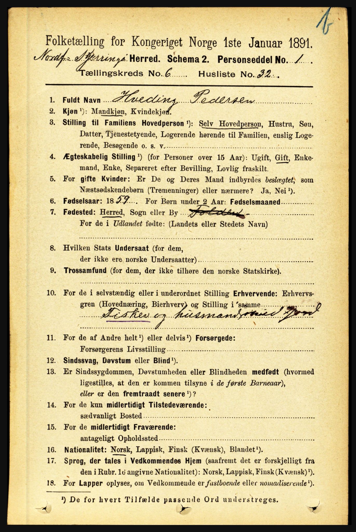 RA, 1891 census for 1846 Nordfold-Kjerringøy, 1891, p. 1602