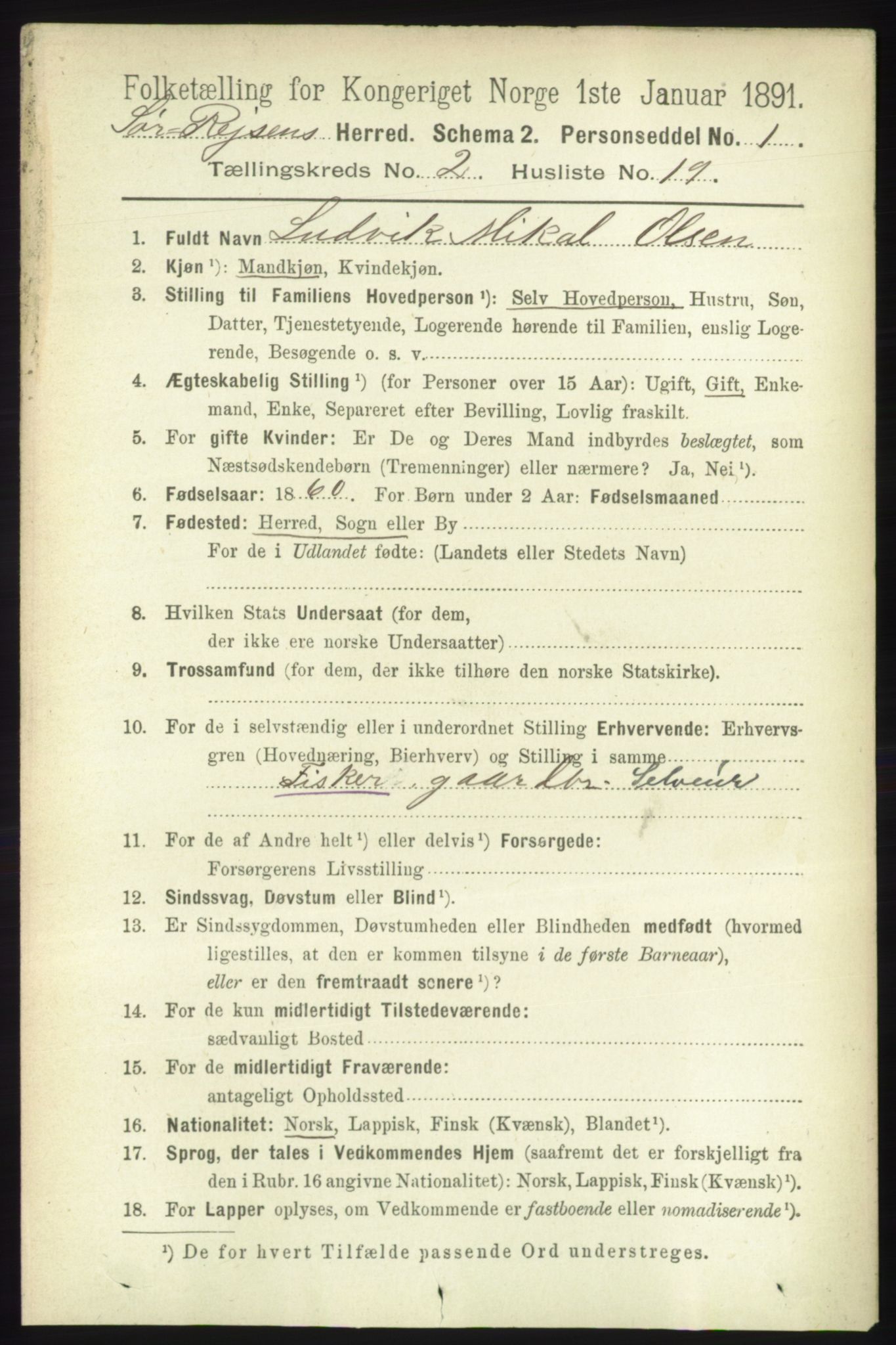 RA, 1891 census for 1925 Sørreisa, 1891, p. 474