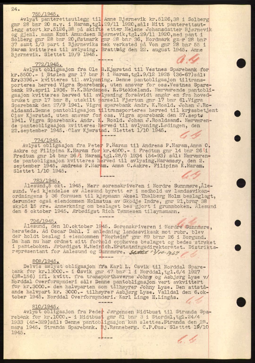 Nordre Sunnmøre sorenskriveri, SAT/A-0006/1/2/2C/2Ca: Mortgage book no. B6-14 a, 1942-1945, Diary no: : 755/1945