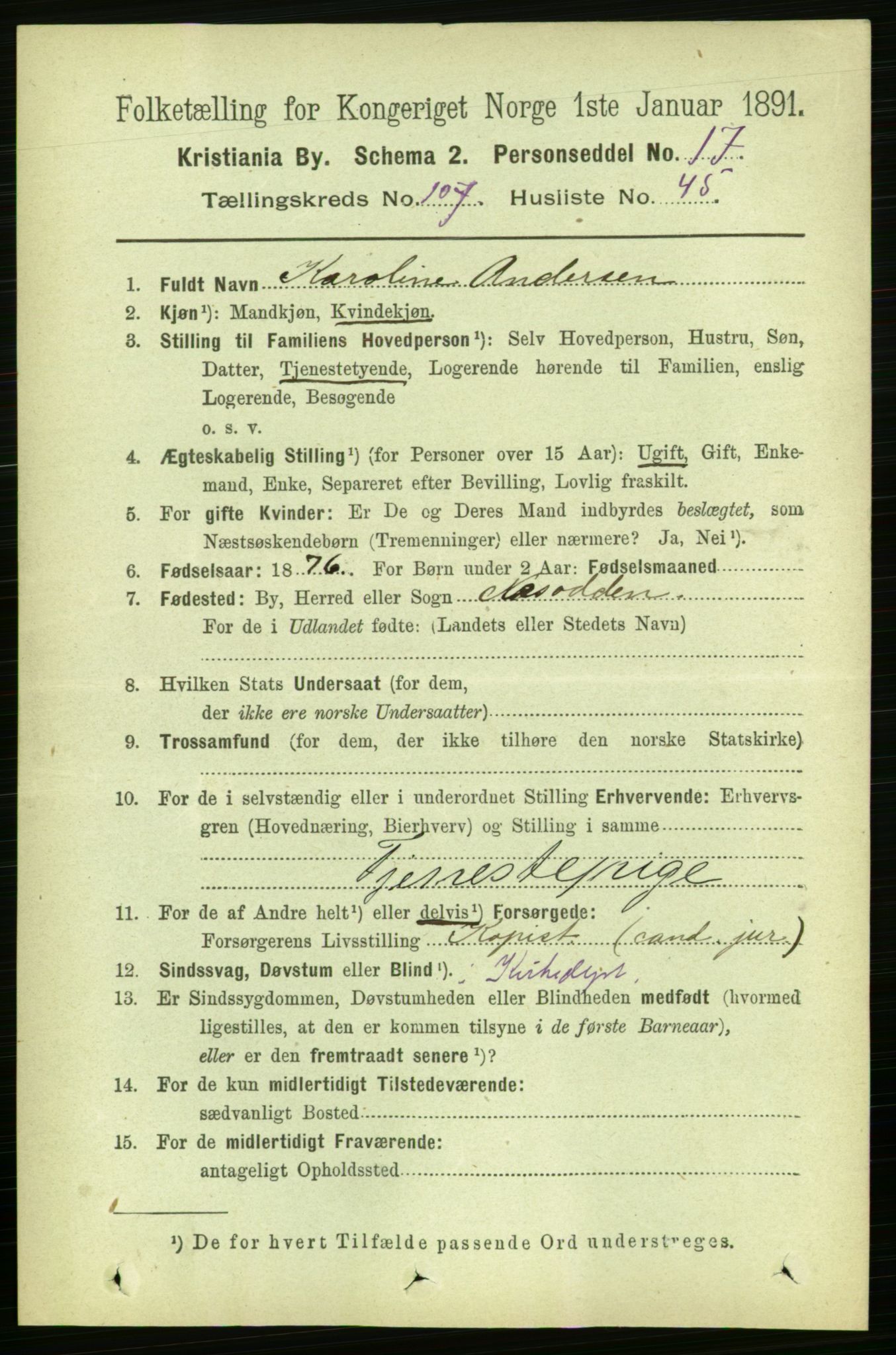 RA, 1891 census for 0301 Kristiania, 1891, p. 55250
