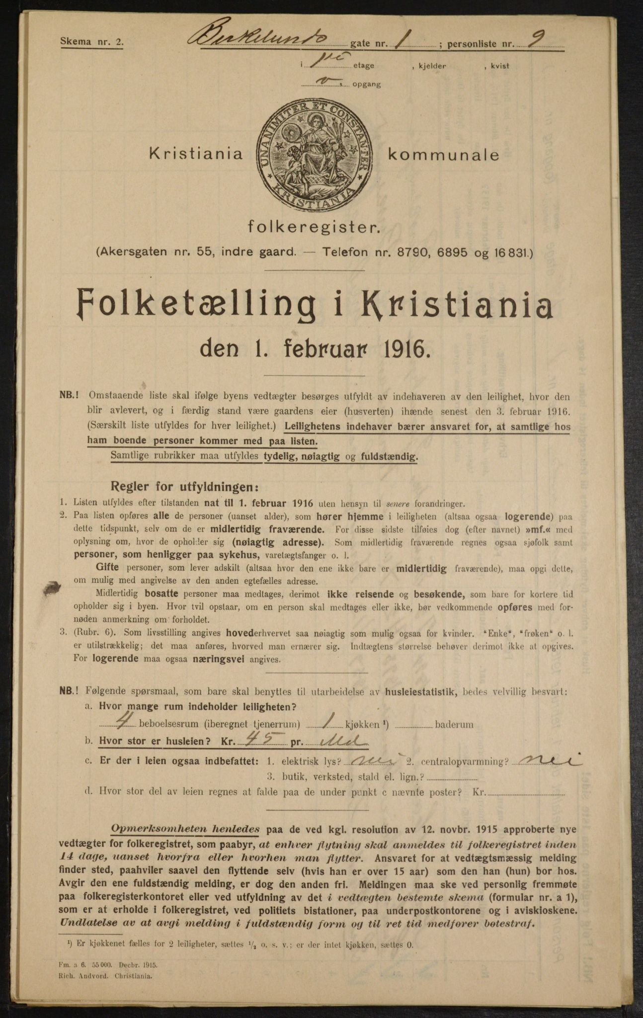 OBA, Municipal Census 1916 for Kristiania, 1916, p. 5109