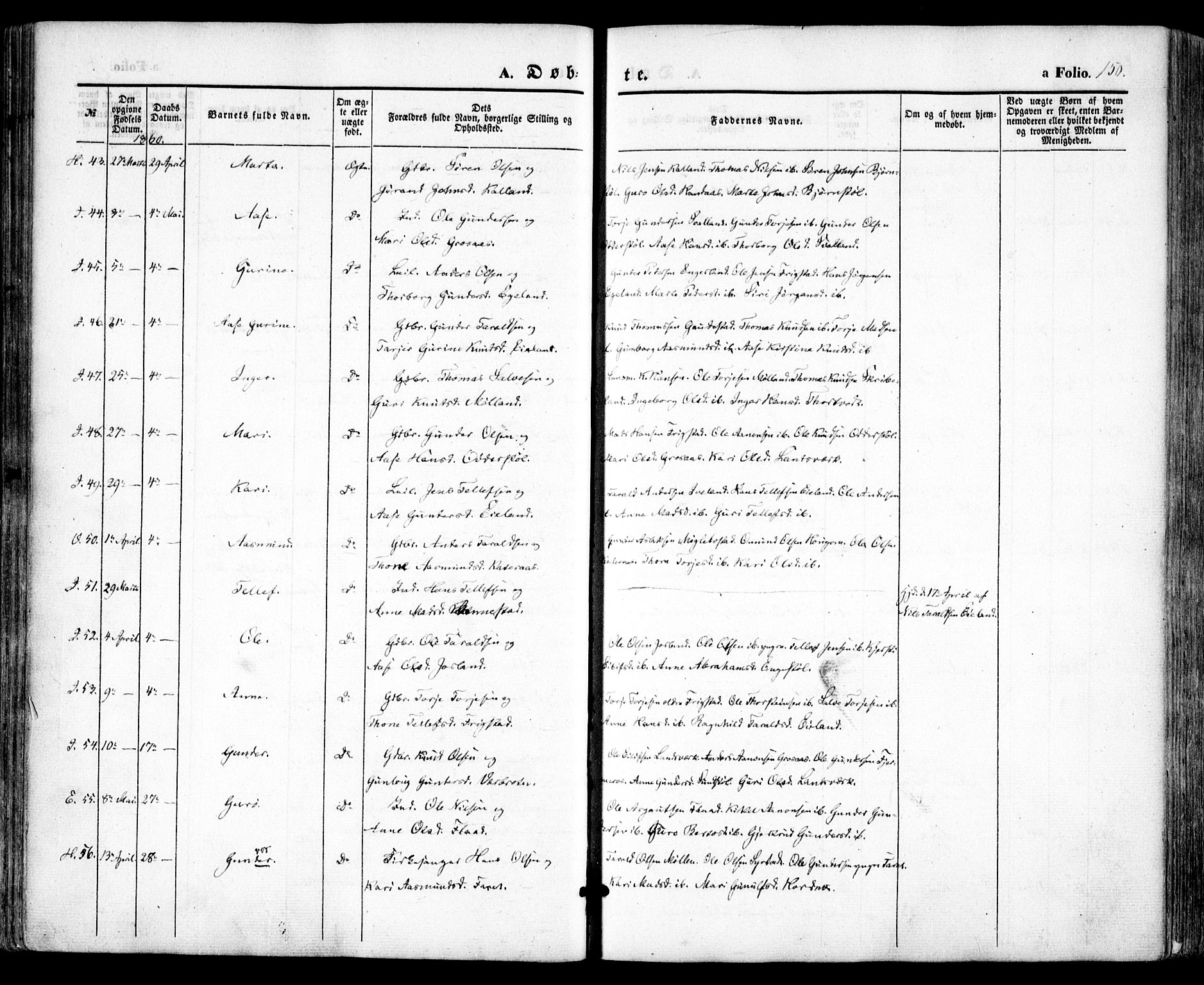 Evje sokneprestkontor, SAK/1111-0008/F/Fa/Faa/L0005: Parish register (official) no. A 5, 1843-1865, p. 150