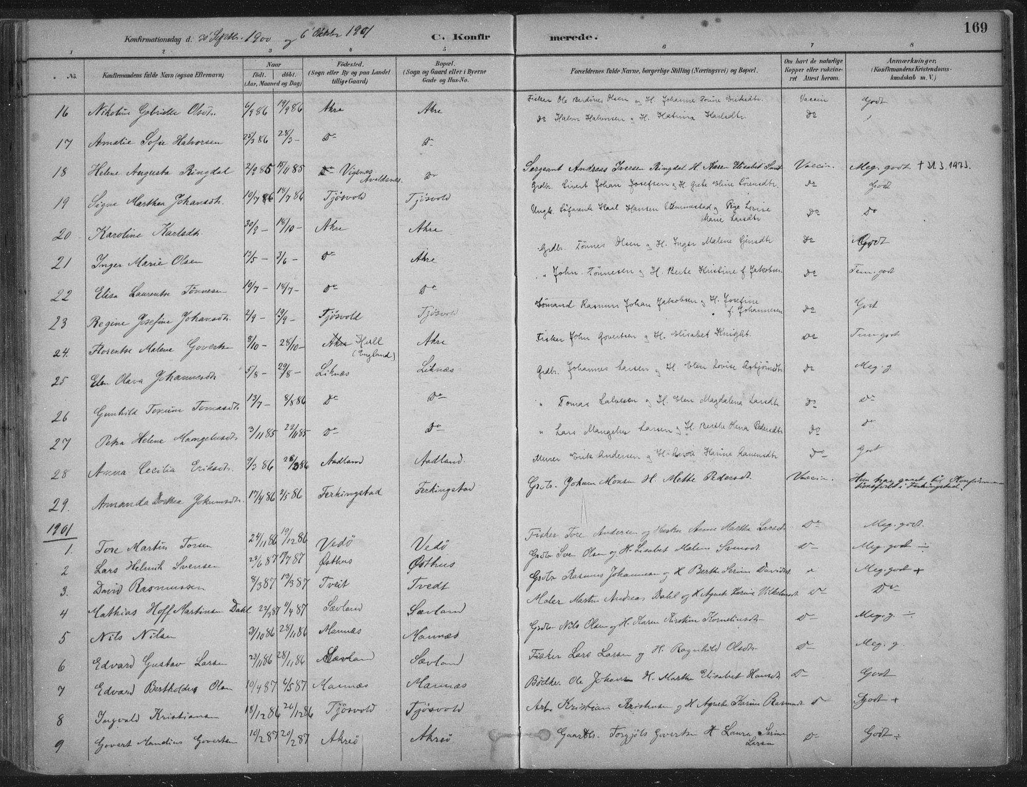 Kopervik sokneprestkontor, SAST/A-101850/H/Ha/Haa/L0004: Parish register (official) no. A 4, 1882-1905, p. 169