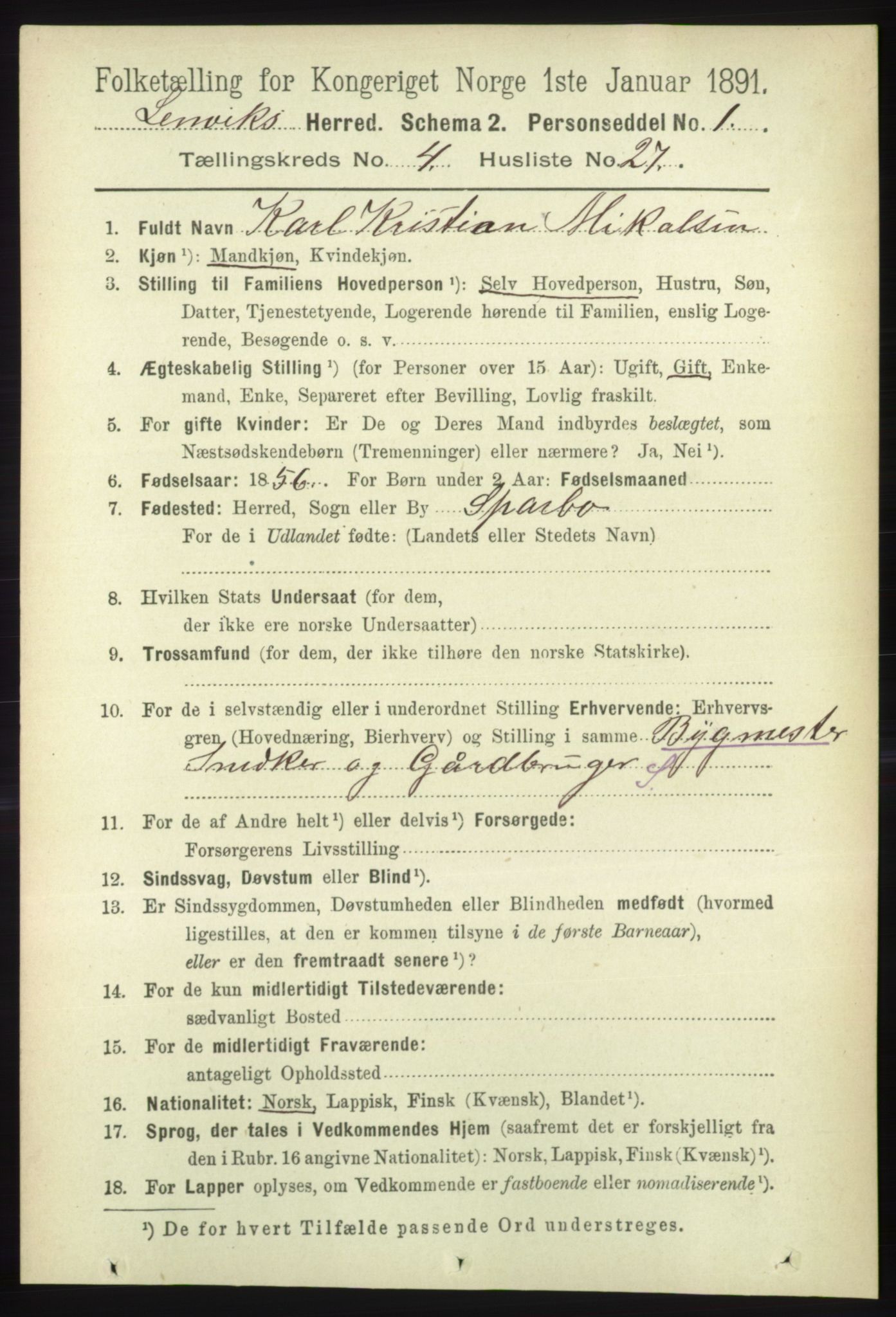 RA, 1891 census for 1931 Lenvik, 1891, p. 2077