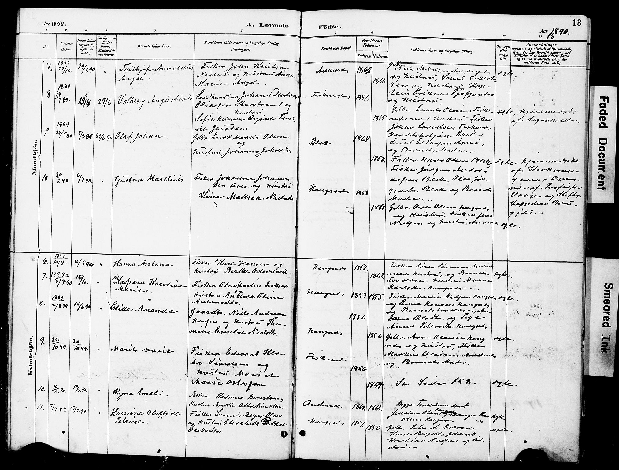 Ministerialprotokoller, klokkerbøker og fødselsregistre - Nordland, SAT/A-1459/899/L1448: Parish register (copy) no. 899C03, 1887-1902, p. 13