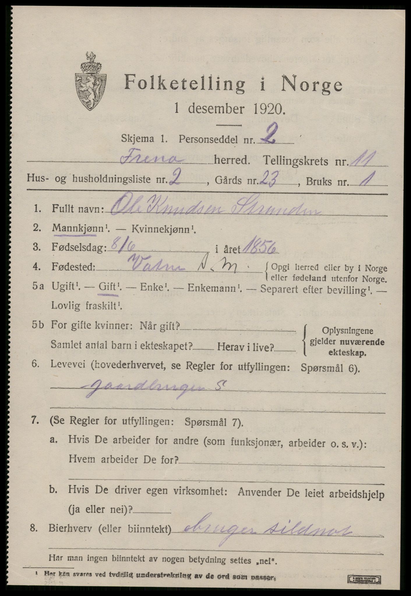 SAT, 1920 census for Fræna, 1920, p. 6063