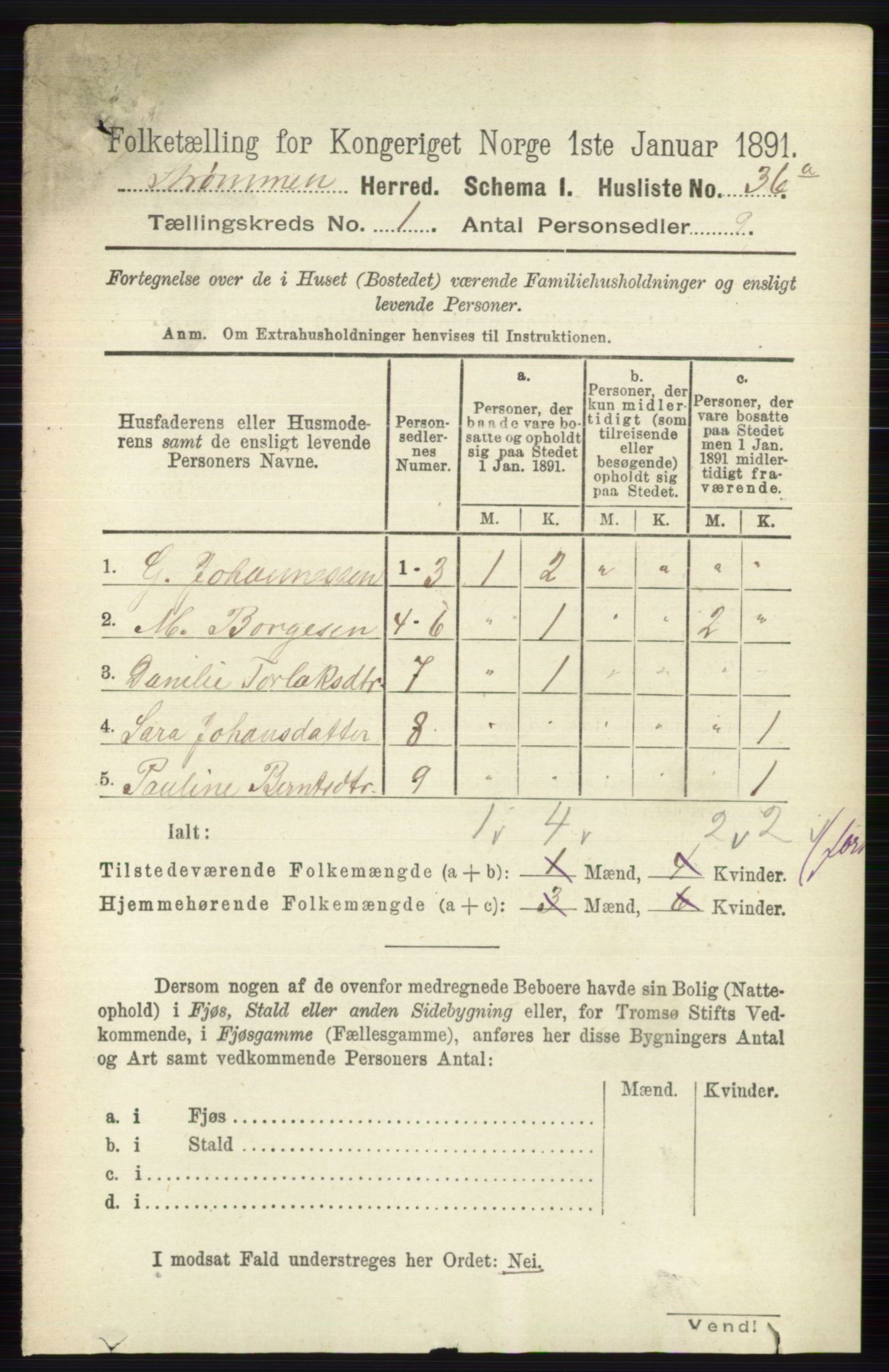 RA, 1891 census for 0711 Strømm, 1891, p. 53