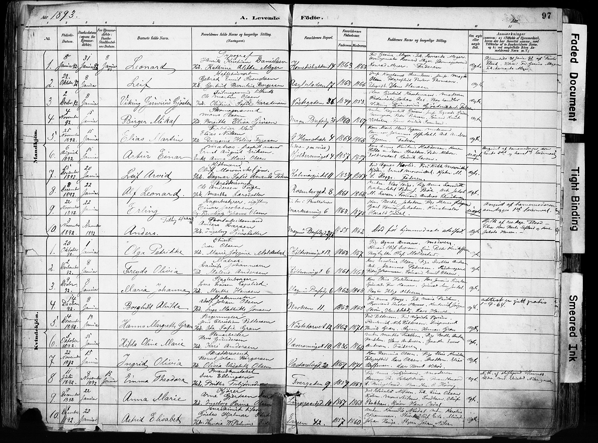 Domkirken sokneprestembete, SAB/A-74801/H/Haa/L0024: Parish register (official) no. B 7, 1888-1903, p. 97