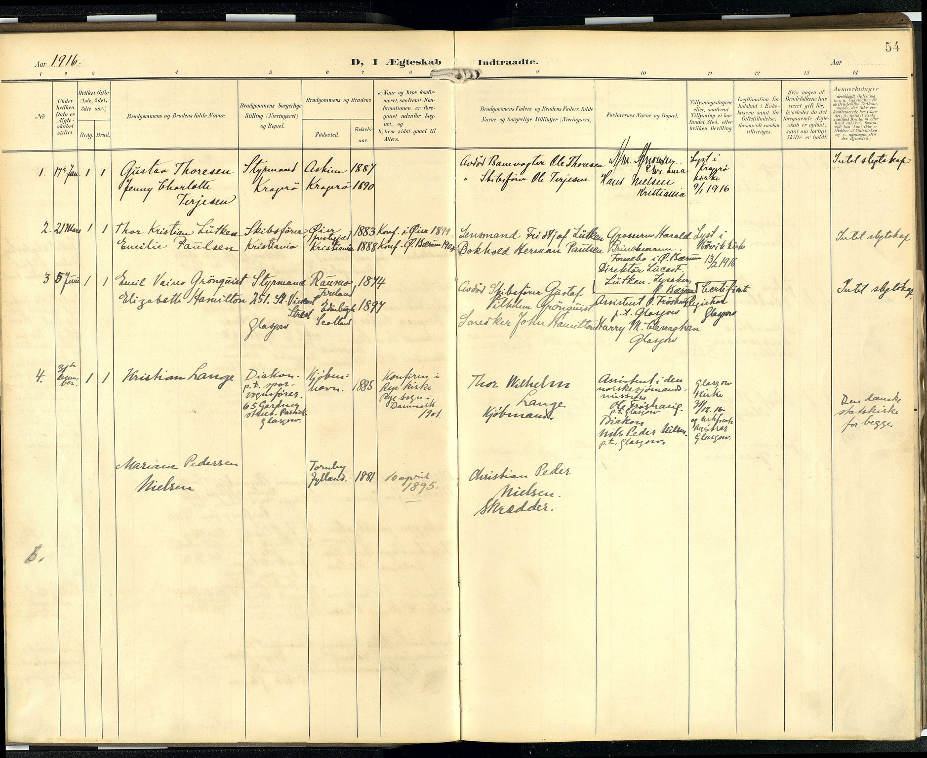 Den norske sjømannsmisjon i utlandet/Skotske havner (Leith, Glasgow), SAB/SAB/PA-0100/H/Ha/Hab/L0001: Parish register (official) no. A 1, 1902-1931, p. 53b-54a