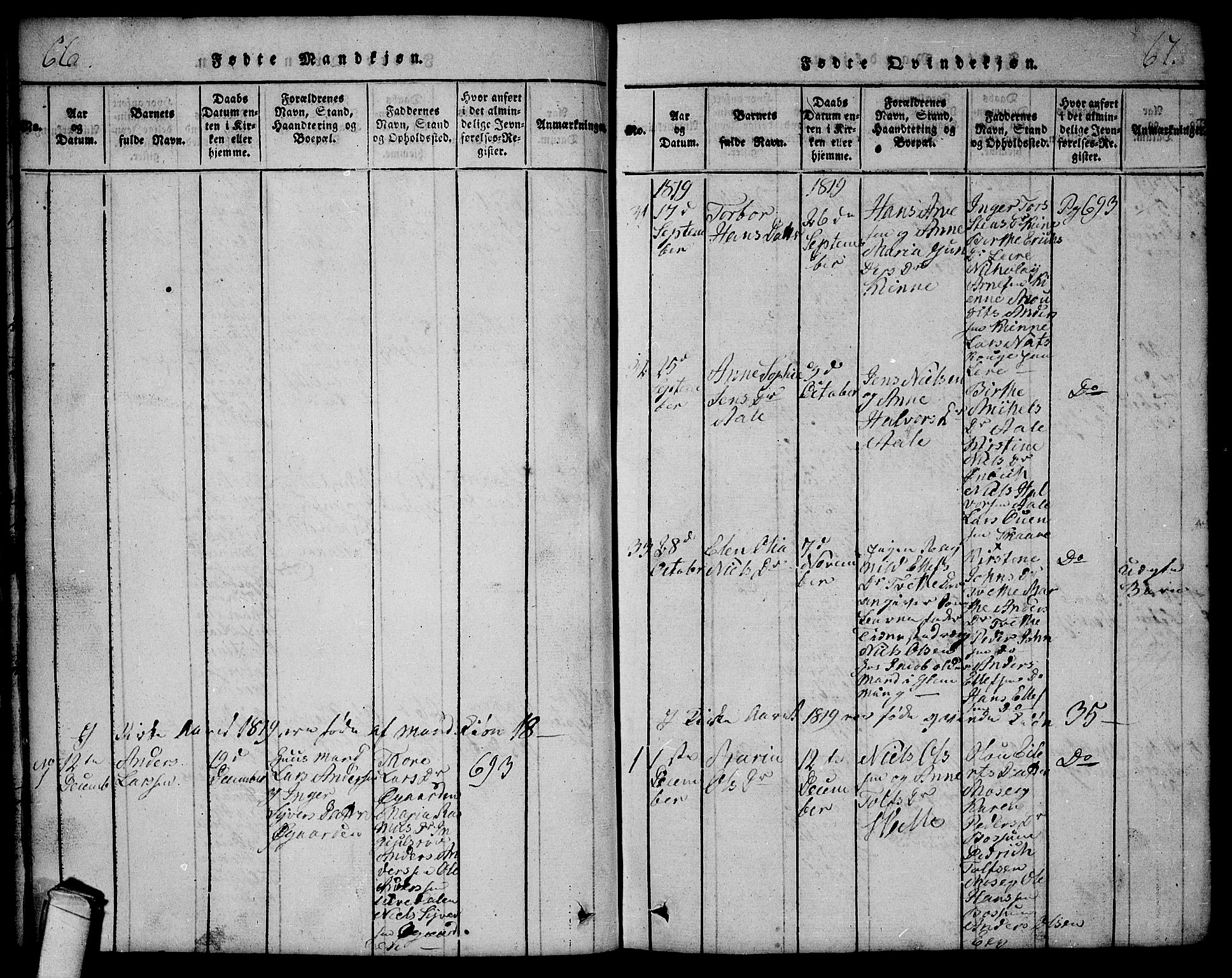 Onsøy prestekontor Kirkebøker, AV/SAO-A-10914/G/Ga/L0001: Parish register (copy) no. I 1, 1814-1840, p. 66-67