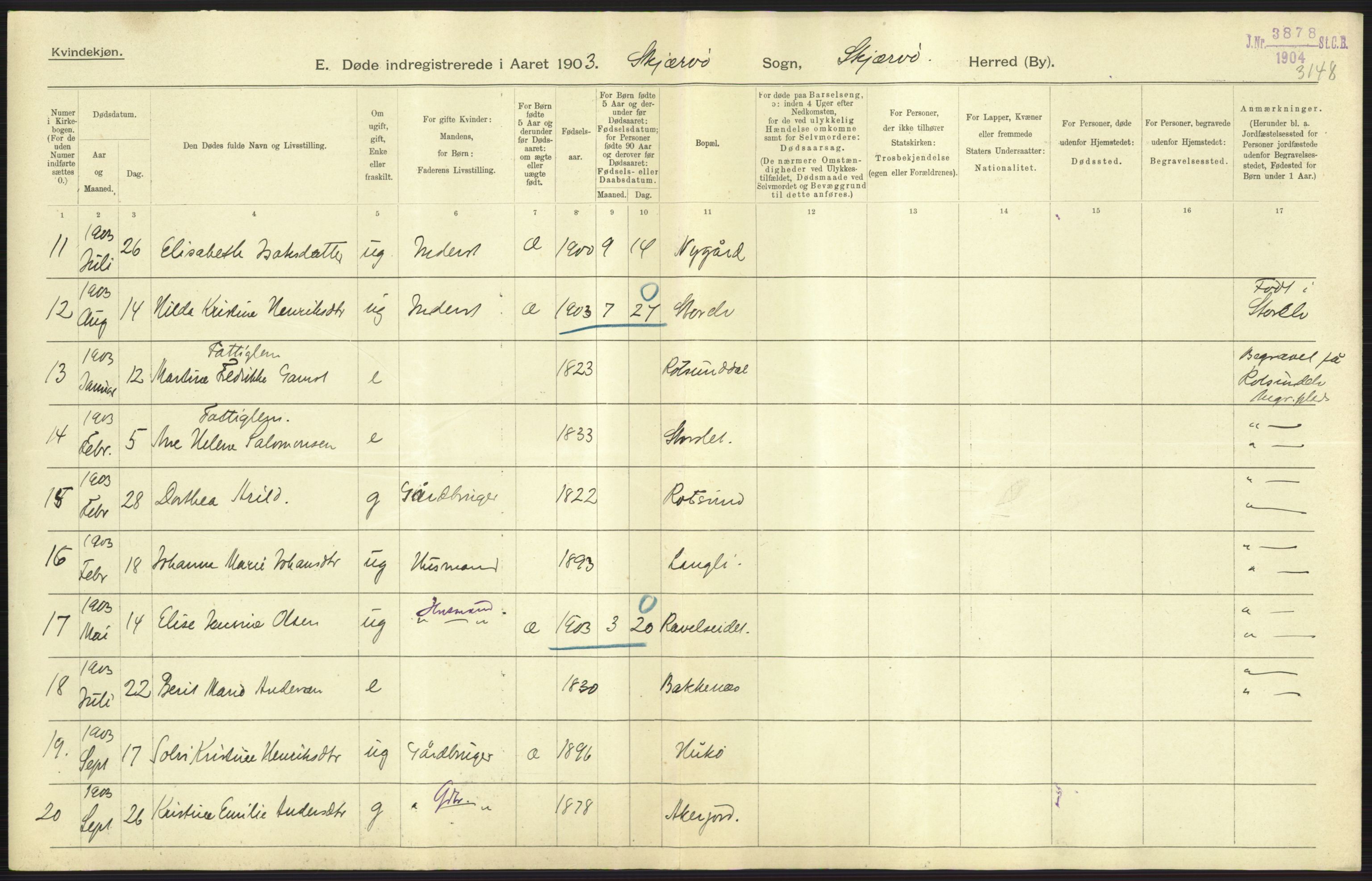 Statistisk sentralbyrå, Sosiodemografiske emner, Befolkning, RA/S-2228/D/Df/Dfa/Dfaa/L0021: Tromsø amt: Fødte, gifte, døde., 1903, p. 383