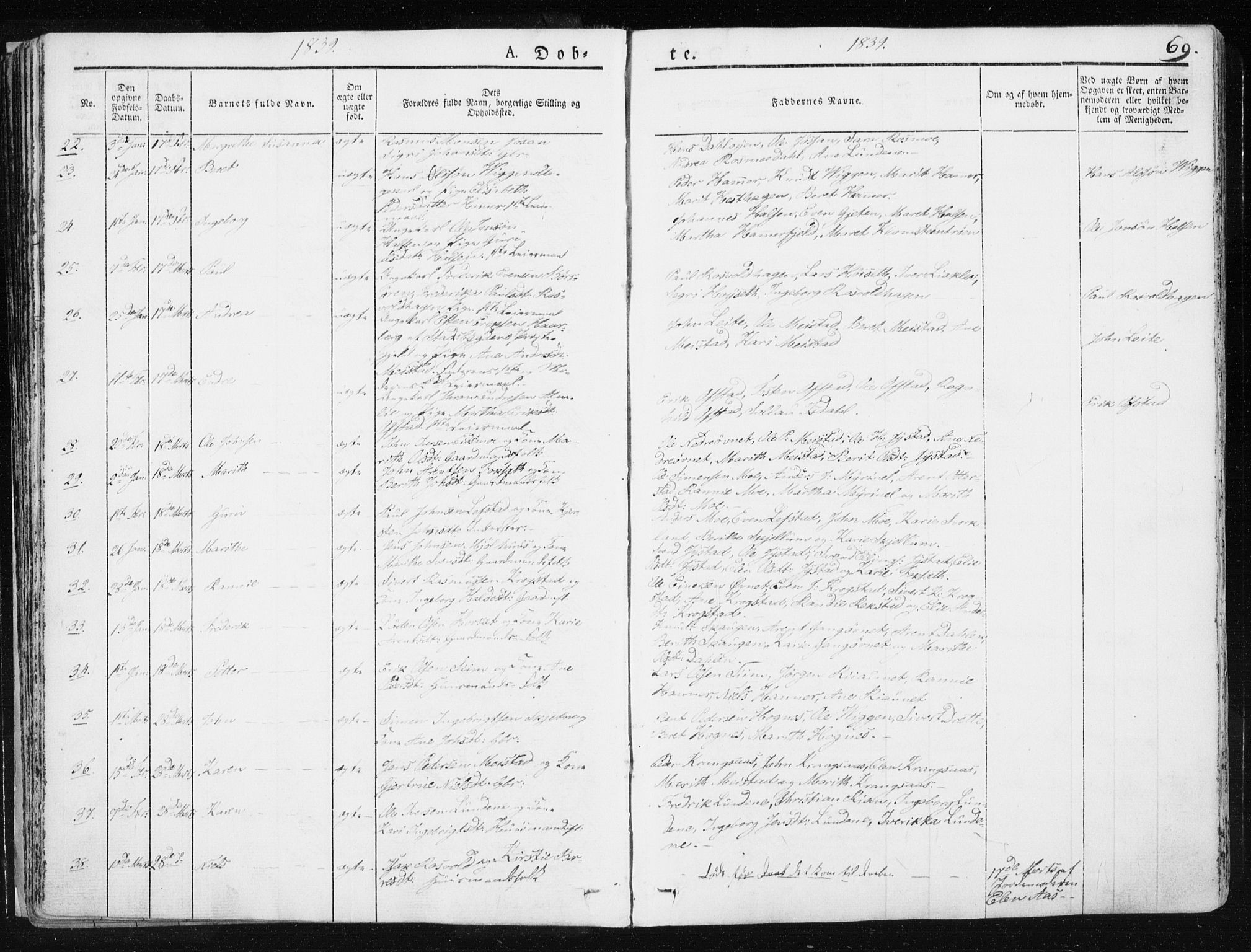 Ministerialprotokoller, klokkerbøker og fødselsregistre - Sør-Trøndelag, AV/SAT-A-1456/665/L0771: Parish register (official) no. 665A06, 1830-1856, p. 69