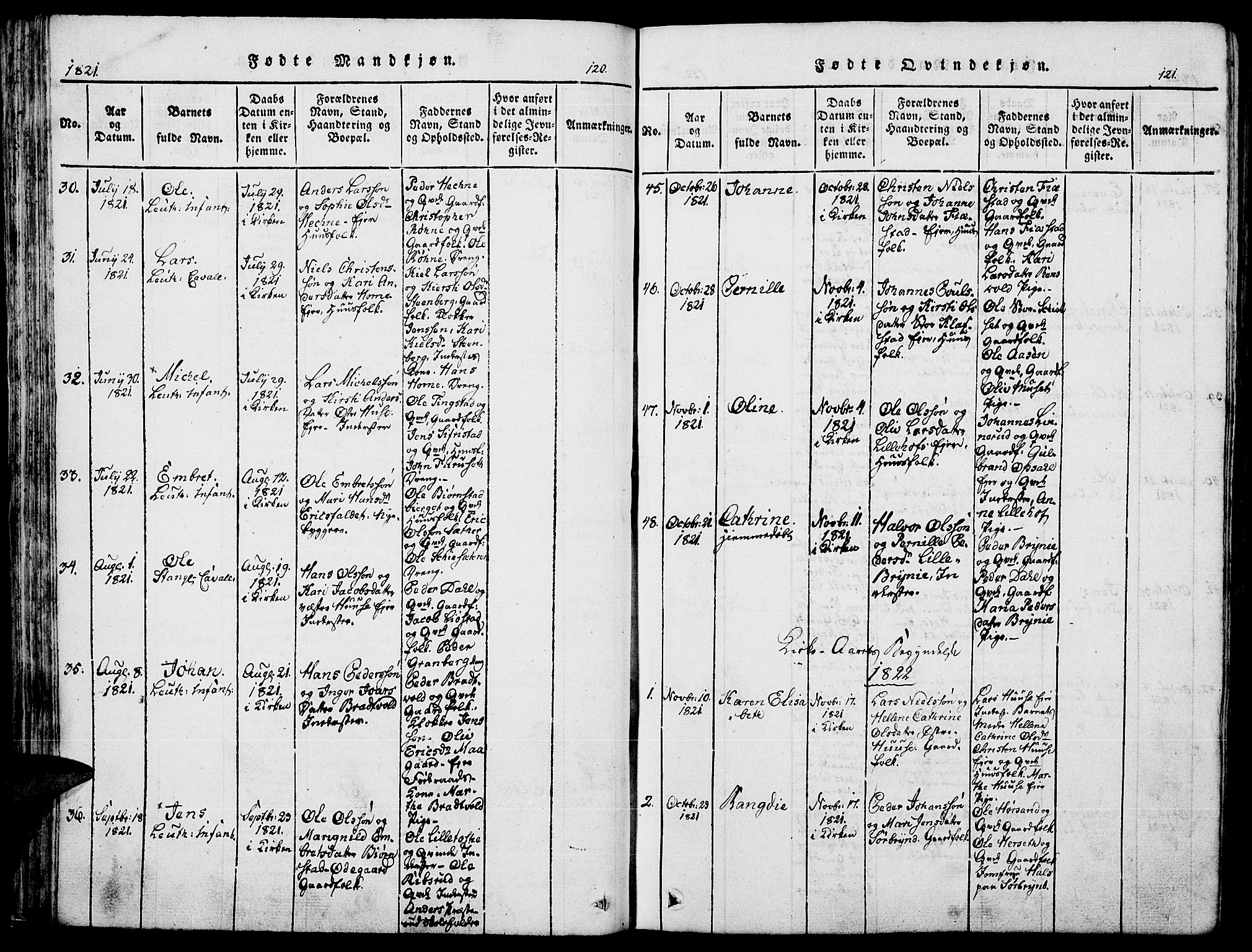 Romedal prestekontor, AV/SAH-PREST-004/K/L0002: Parish register (official) no. 2, 1814-1828, p. 120-121