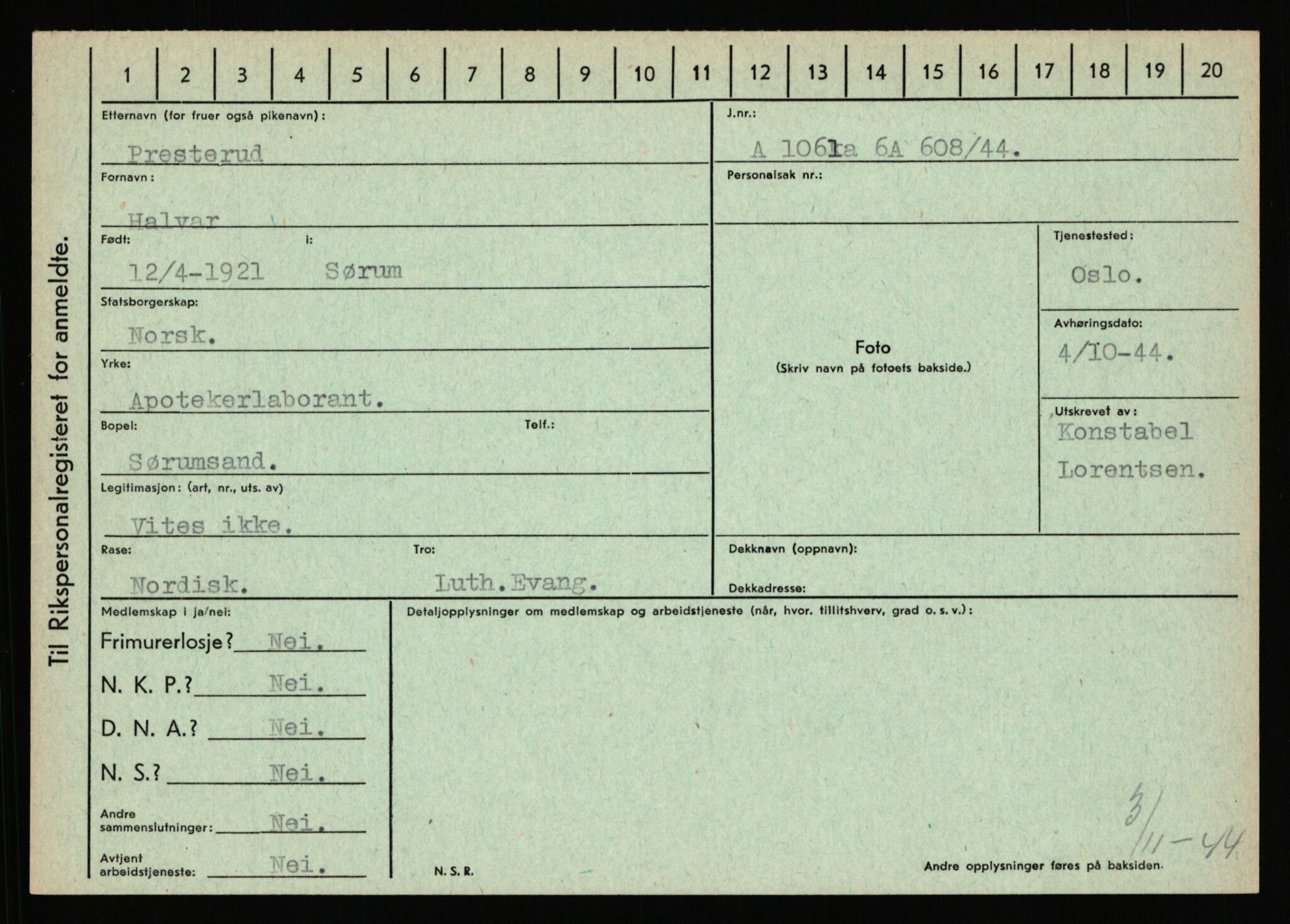 Statspolitiet - Hovedkontoret / Osloavdelingen, AV/RA-S-1329/C/Ca/L0012: Oanæs - Quistgaard	, 1943-1945, p. 4799