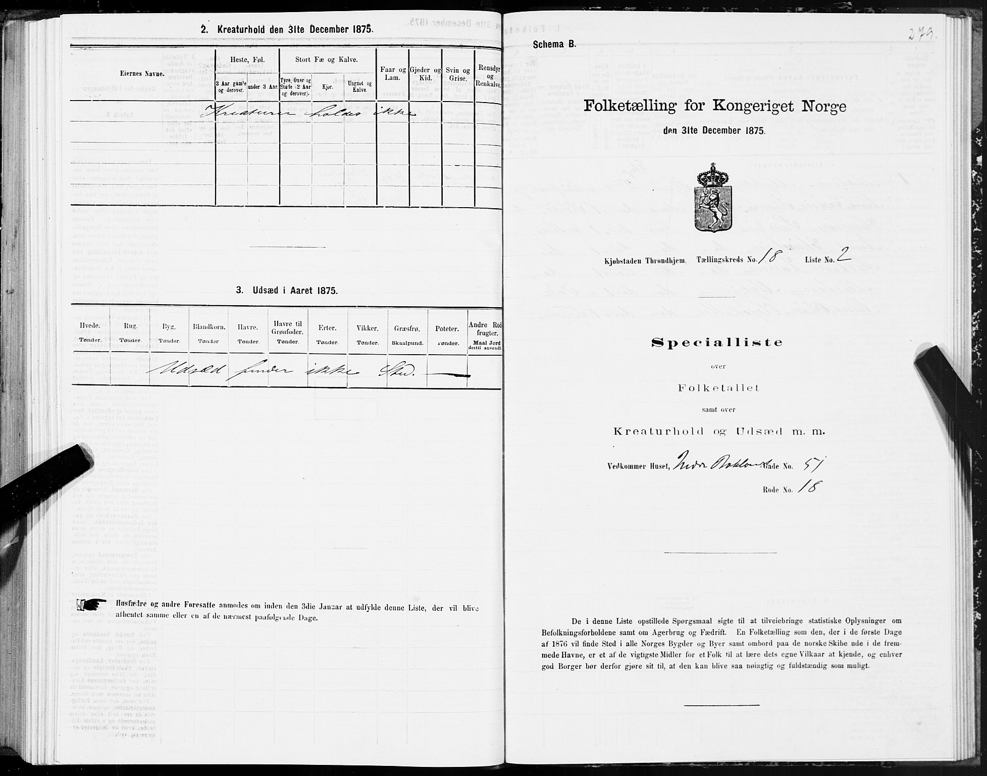 SAT, 1875 census for 1601 Trondheim, 1875, p. 9279