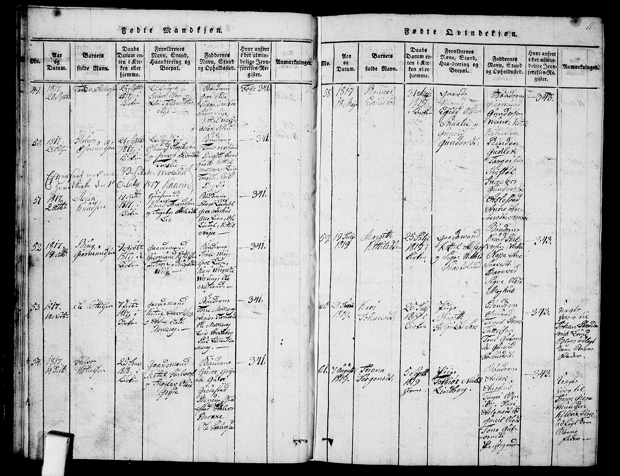 Fyresdal kirkebøker, SAKO/A-263/G/Ga/L0001: Parish register (copy) no. I 1, 1816-1840, p. 11