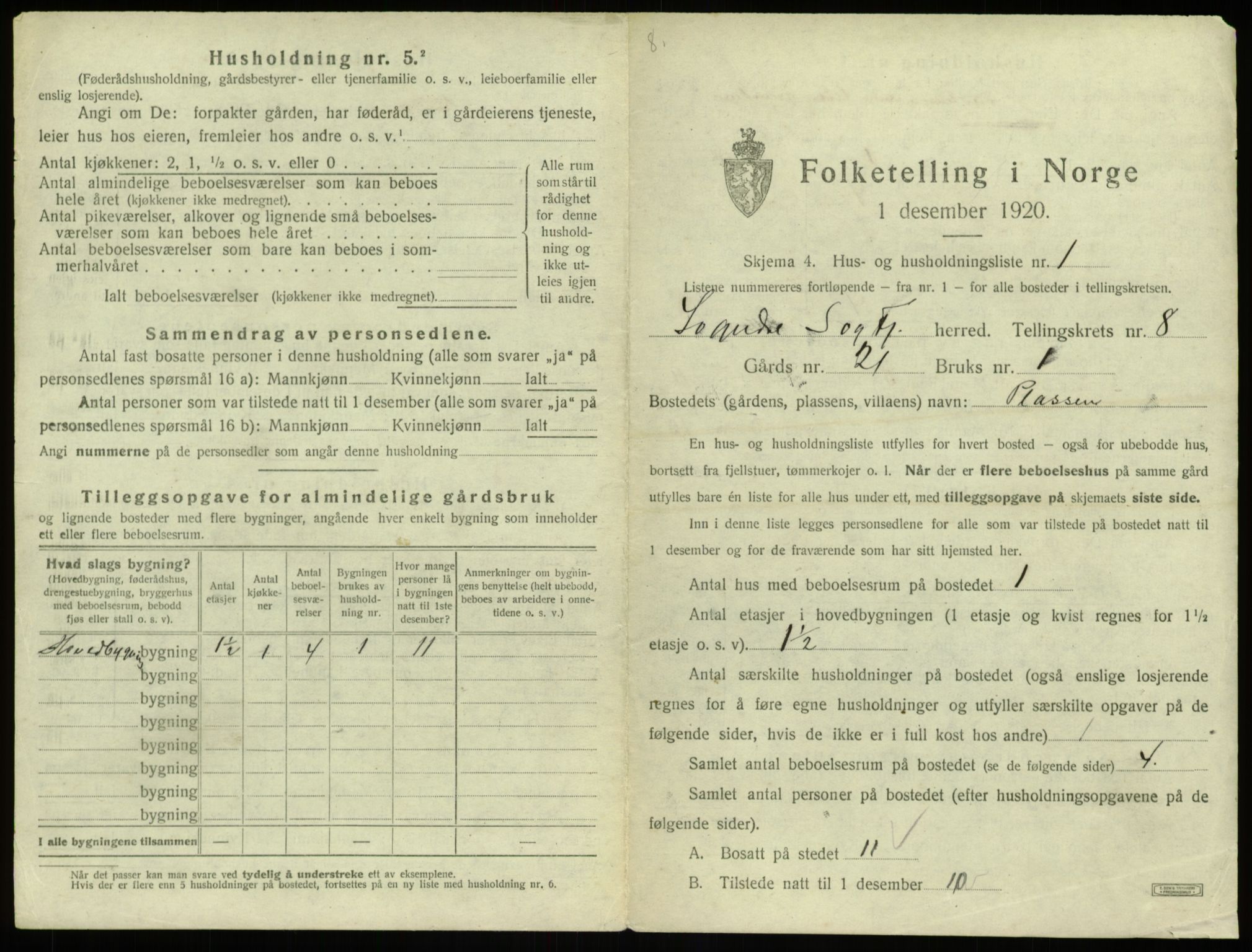 SAB, 1920 census for Sogndal, 1920, p. 448