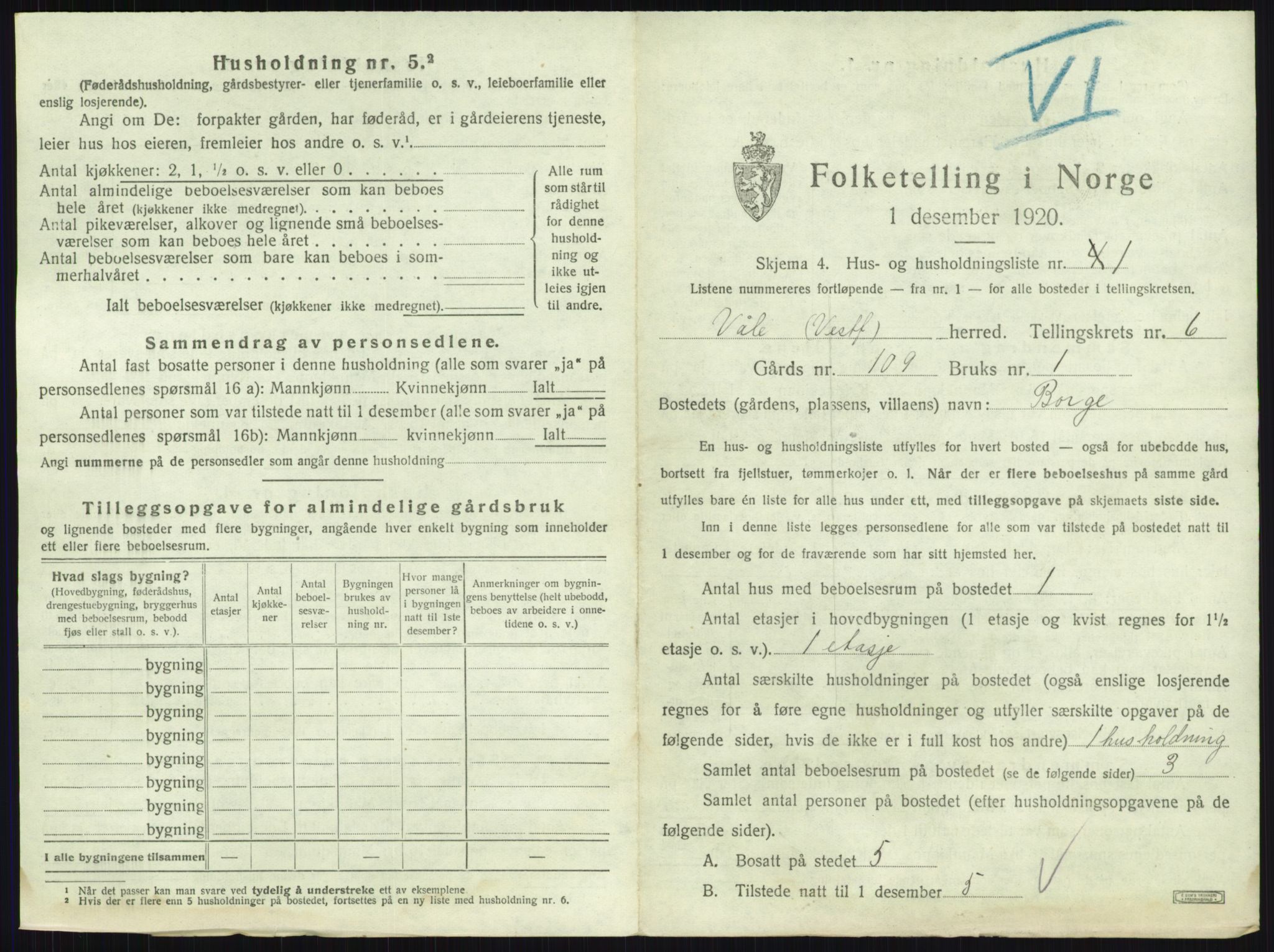 SAKO, 1920 census for Våle, 1920, p. 748