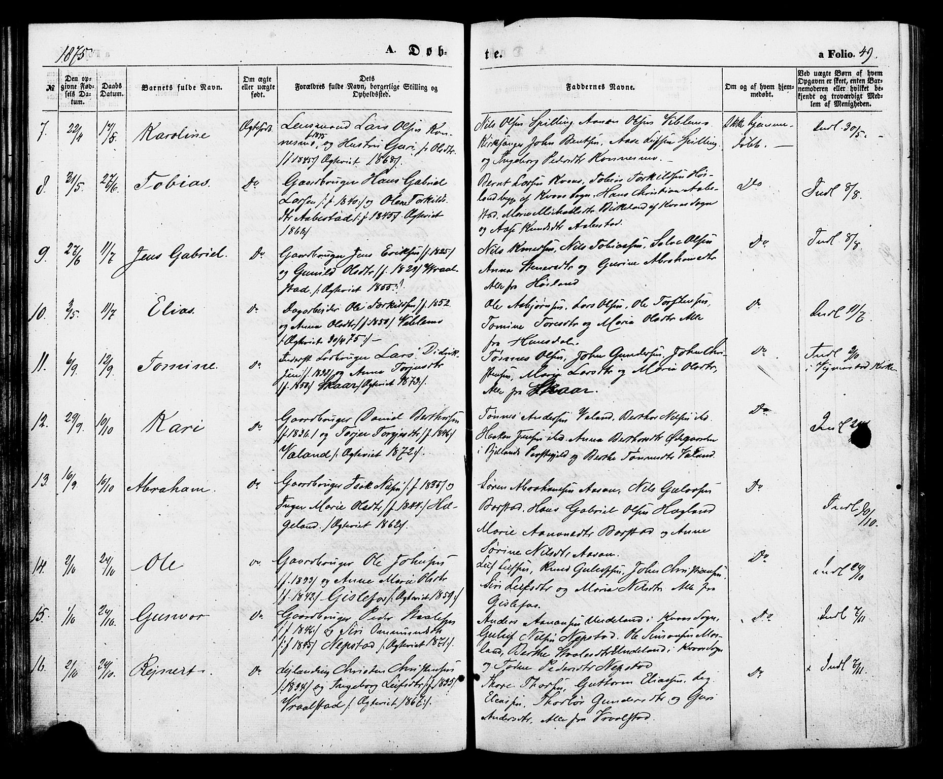Nord-Audnedal sokneprestkontor, SAK/1111-0032/F/Fa/Faa/L0002: Parish register (official) no. A 2, 1857-1882, p. 49