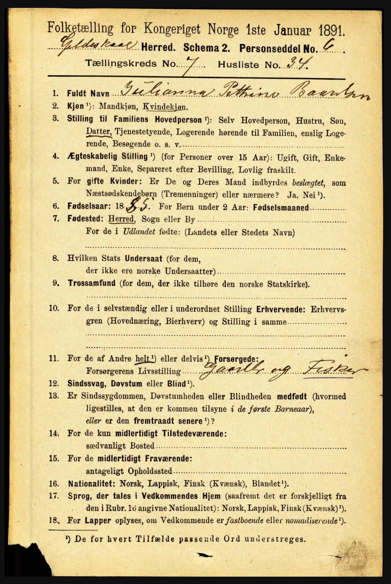 RA, 1891 census for 1838 Gildeskål, 1891, p. 2419