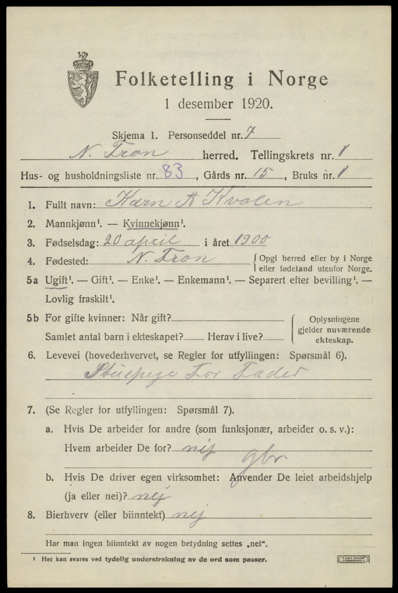 SAH, 1920 census for Nord-Fron, 1920, p. 2666